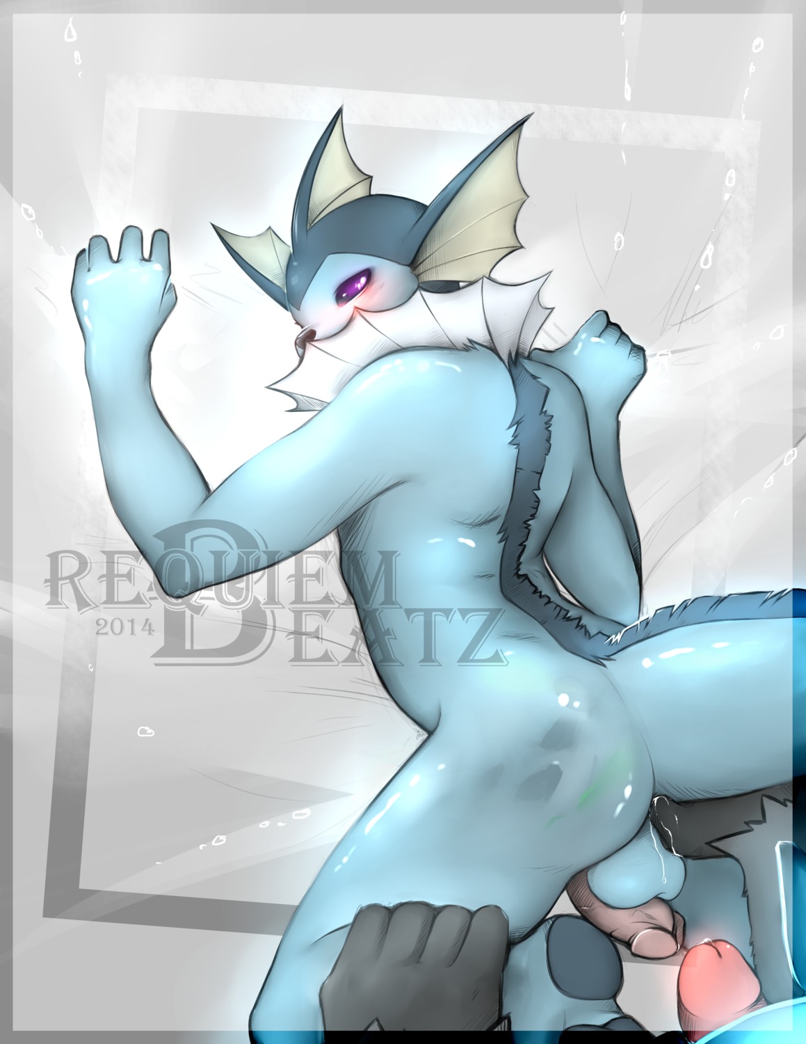 2014 absurd_res anal anal_fingering anthro anthrofied aquatic backsack balls blush bodily_fluids butt cum distracting_watermark duo e621 eeveelution erection fin fingering fingering_partner fur generation_1_pokemon generation_6_pokemon genital_fluids genitals glistening hi_res khuraji looking_at_viewer male male/male male_penetrated male_penetrating male_penetrating_male nintendo nude pangoro penetration penis pokemon pokemon_(species) pokemorph purple_eyes sex solo_focus tail vaporeon water watermark