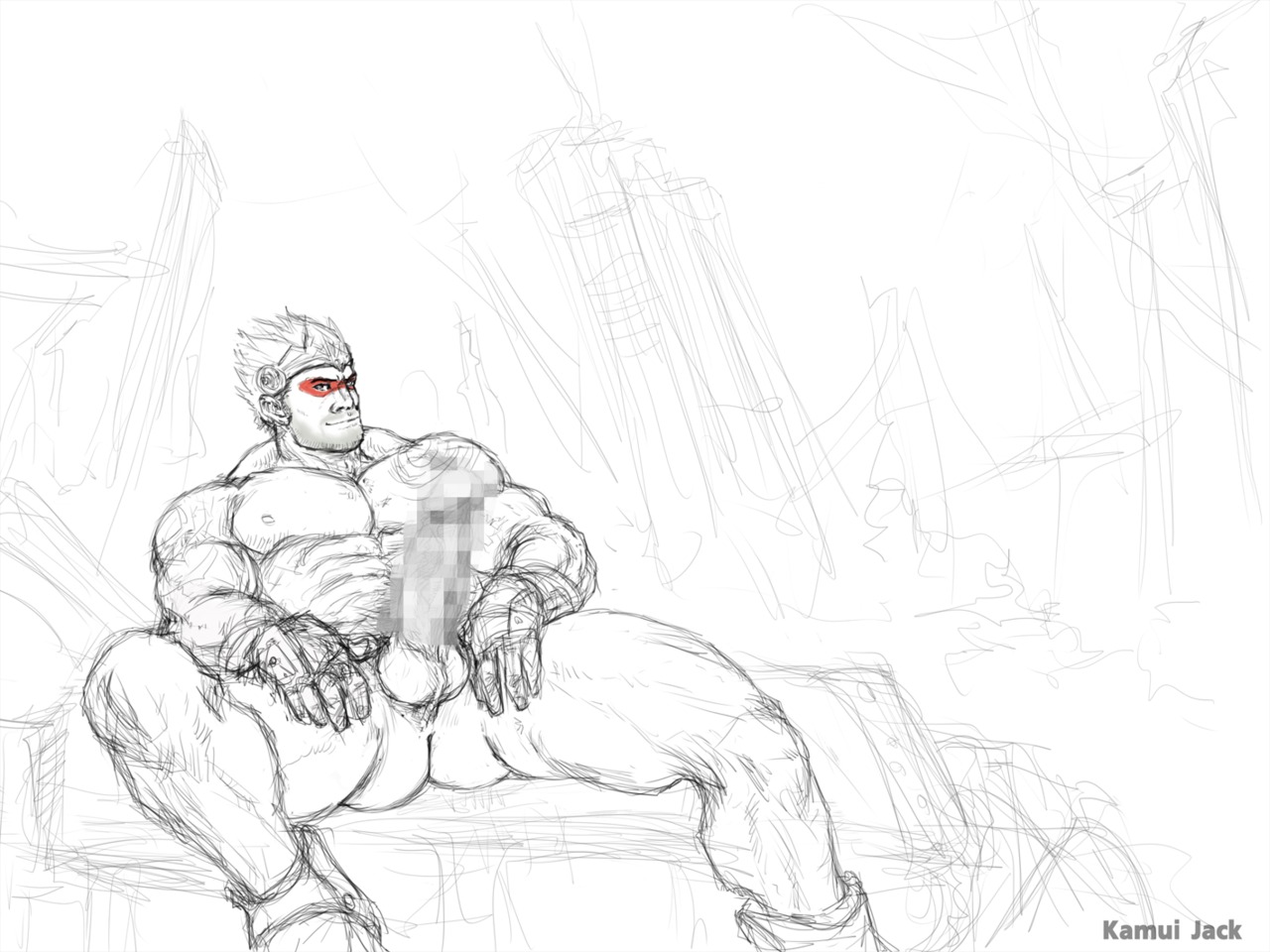 1boy balls bara enslaved:_odyssey_to_the_west human kamui_jack male male_only monkey_(enslaved:_odyssey_to_the_west) monochrome muscles muscular nude rule34 solo tagme testicles yaoi