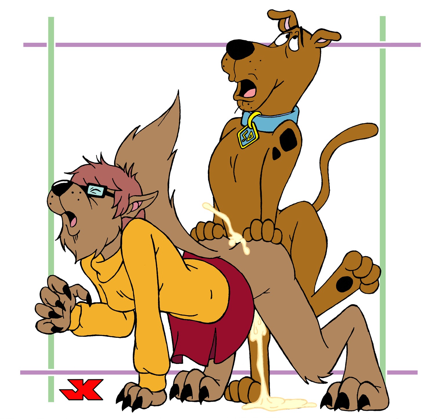 all_fours bent_over dog doggy_style female female_werewolf feral from_behind furry hanna-barbera interspecies jk rule34 scooby-doo scooby-doo_(character) transformation velma_dinkley werevelma werewolf zoophilia