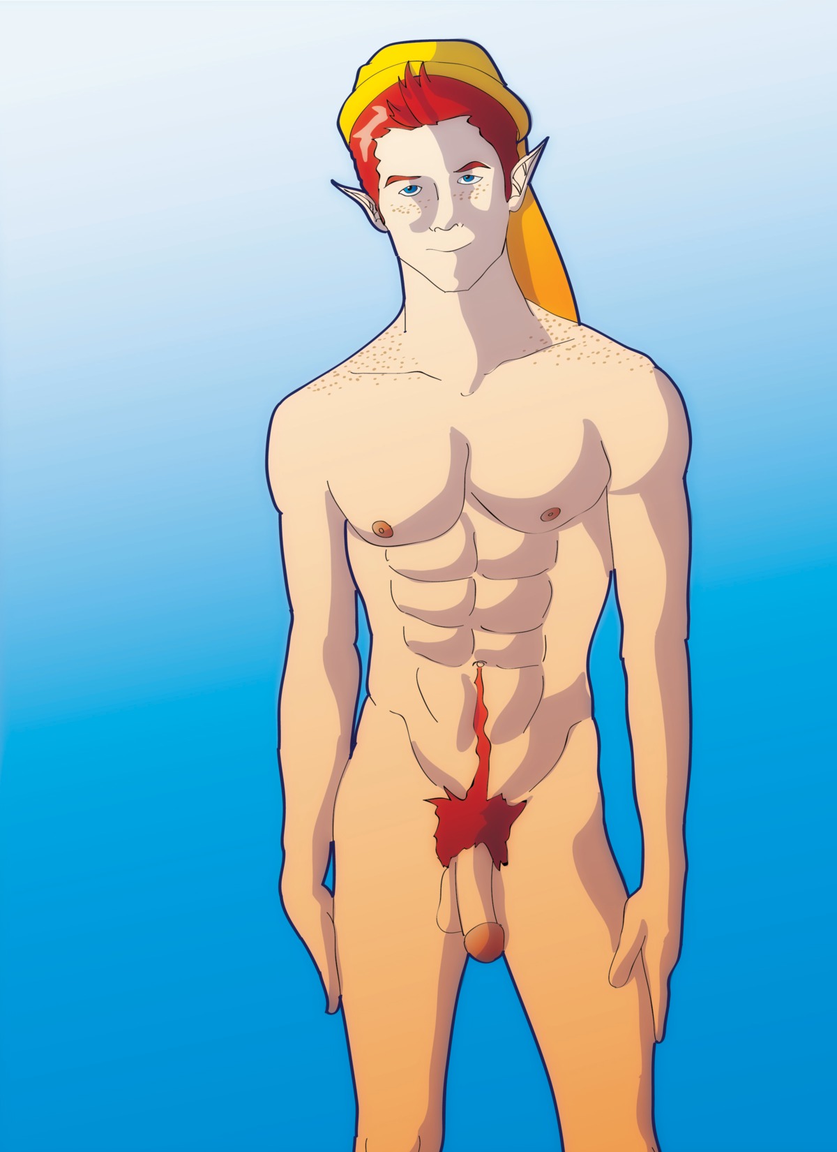 1boy abs artist_request brown_hair brown_pubic_hair elf_ears male male_only nintendo penis pipit pubic_hair rule34 skyward_sword solo the_legend_of_zelda unknown_artist