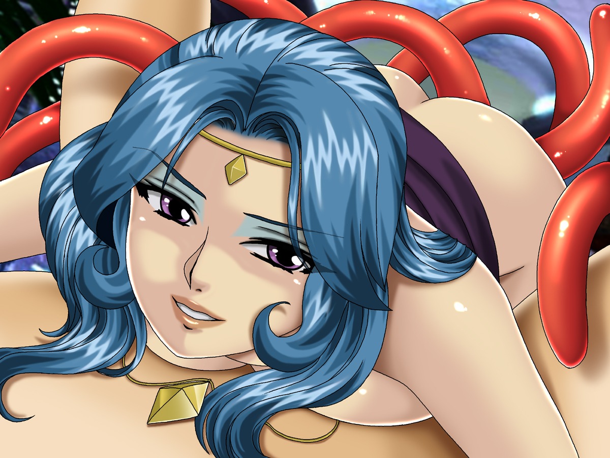 1girls blue_hair breasts consensual_tentacles female gaden gou_non long_hair majokko_megu-chan rule34 tentacle