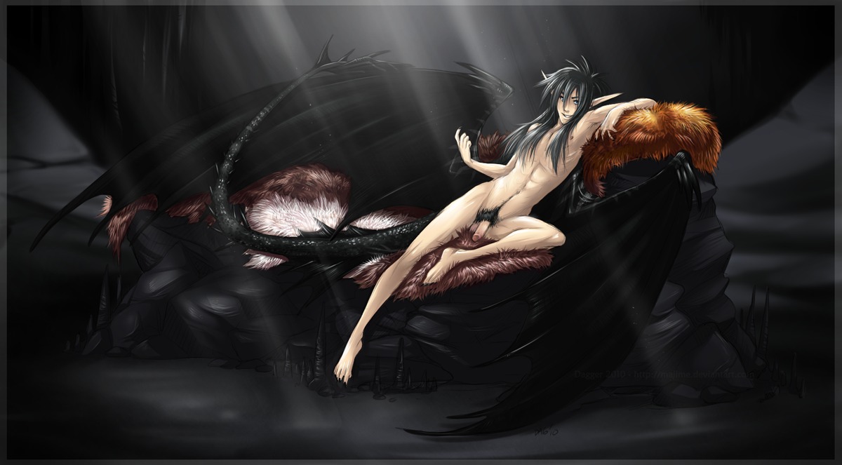 2010 balls beckoning black_hair circumcised claws dagger_leonelli dragon e621 flaccid fur genitals gesture hair human humanoid_genitalia humanoid_penis hybrid inviting long_hair looking_at_viewer majime male mammal membrane_(anatomy) membranous_wings mythological_creature mythological_scalie mythology nipples nude penis pubes reclining scalie seductive smile solo tail wings