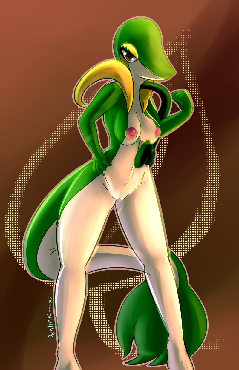 2013 4_fingers anthro anthrofied bald biped breasts brown_background digital_media_(artwork) e621 eyelashes female fingers fist generation_5_pokemon genitals hi_res lizard nintendo nipples non-mammal_breasts non-mammal_nipples nude penlink pokemon pokemon_(species) pokemorph raised_arm raised_fist raised_hand red_eyes reptile scalie simple_background snivy solo standing tail vulva