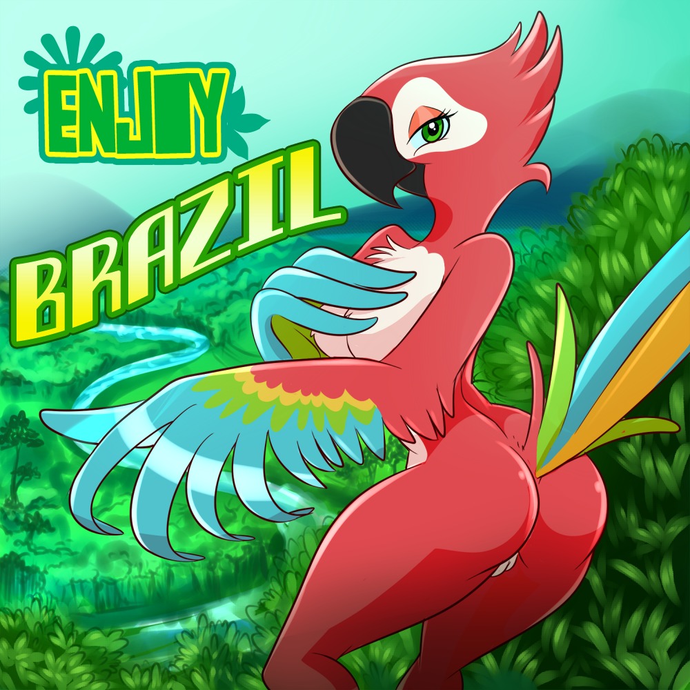 1:1 2014 anthro ara_(genus) avian beak bedroom_eyes bird blue_sclera brazil breasts butt card_template detailed_background digital_media_(artwork) e621 english_text feathers female genitals green_eyes half-closed_eyes lonbluewolf looking_at_viewer macaw multicolored_body multicolored_feathers narrowed_eyes nature neotropical_parrot non-mammal_breasts non-mammal_vulva nude outdoor_nudity outside parrot plant postcard presenting presenting_hindquarters red_body red_feathers river scarlet_macaw seductive smile solo text tree true_parrot vulva water wide_hipped_female wide_hips