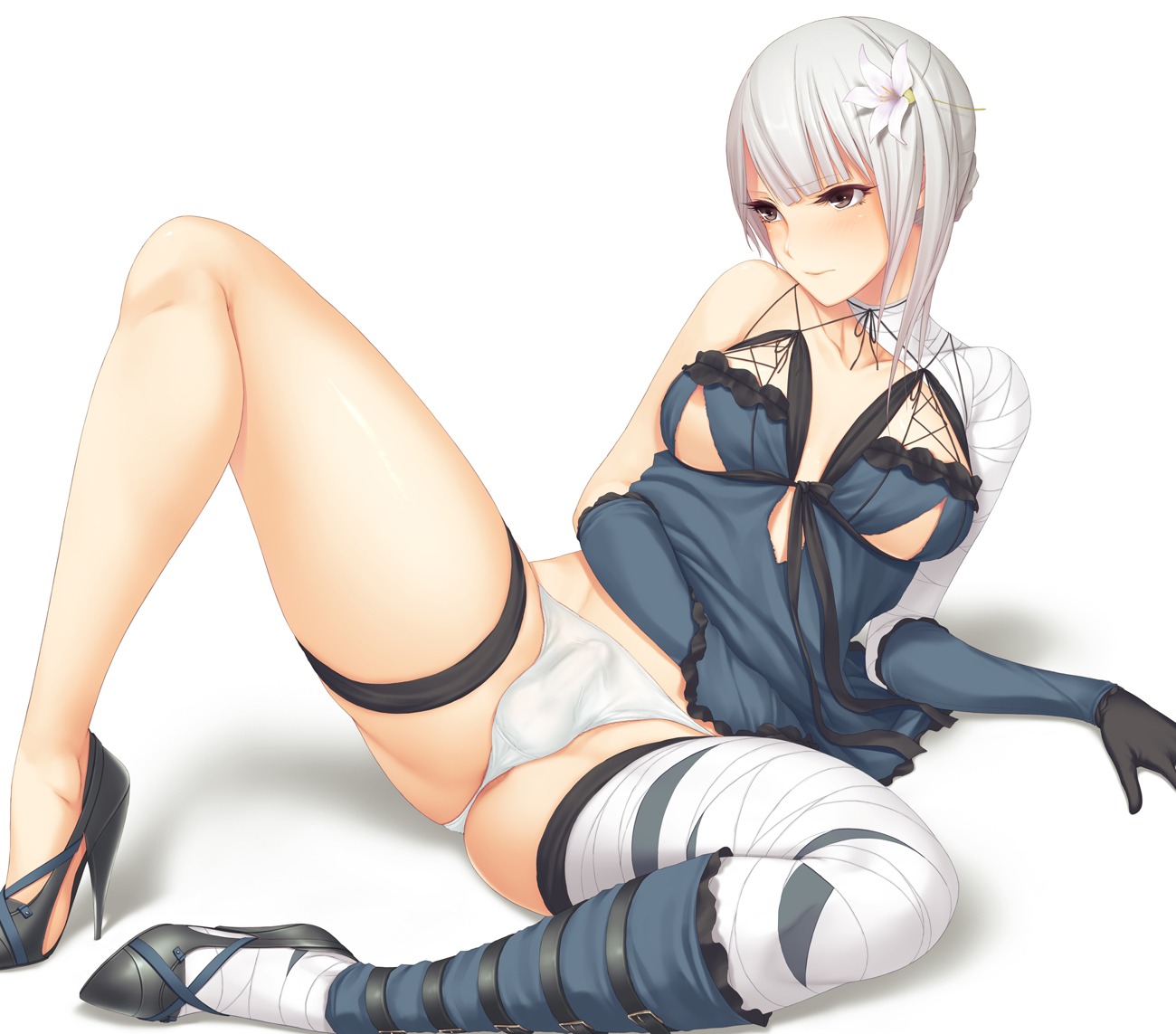 1futa areola bandage beige_skin belt blush bow braid breasts bulge cameltail chicla closed_mouth clothes color elbow_gloves flower footwear frills futa_only futanari gloves grey_eyes grey_hair hair_flower hair_ornament high_heels high_resolution intersex intersex_only kaine_(nier) lingerie long_legs negligee nier_(series) nier_replicant open_eyes panties penis penis_in_panties ribbon rule34 shoes short_hair sitting solo thigh_strap thighhighs underwear white_hair white_panties