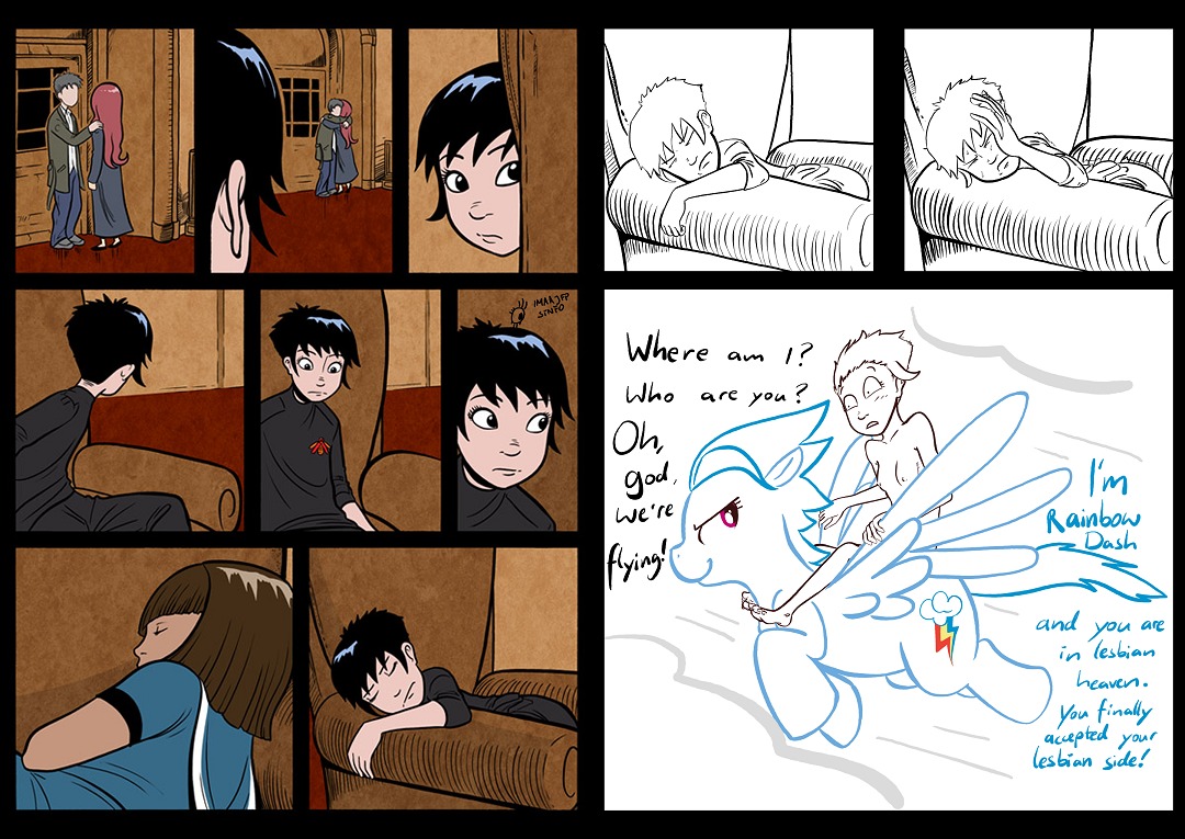 accurate_art_style antimony_carver clothing comic crossover female friendship_is_magic gunnerkrigg_court horse_riding horseback_riding imaajfpstnfo katerina_donlan my_little_pony nude_horse_riding paz_cadena-blanco rainbow_dash_(mlp) rule34 smooth_skin tagme webcomic