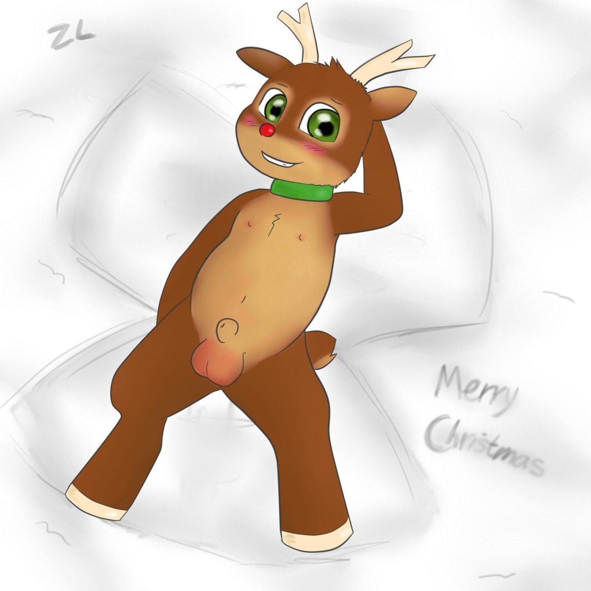 1:1 2012 animal_genitalia anthro balls biped chibi christmas deer digital_media_(artwork) e621 fully_sheathed genitals hair hi_res holiday_message holidays hooves horn looking_at_viewer male mammal new_world_deer nipples nude outside red_nose reindeer rudolph_the_red-nosed_reindeer sheath slightly_chubby snow solo young young_anthro young_male zeklullaby