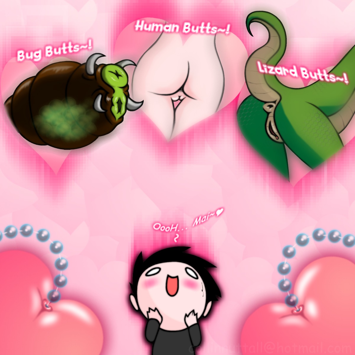 1:1 2014 anthro anus arthropod arthropod_abdomen arthropod_abdomen_anus arthropod_abdomen_genitalia arthropod_abdomen_vulva black_hair blush butt claws e621 female genitals green_body group hair heart_symbol hi_res human insect lizard looking_up male mammal open_mouth raised_tail reptile scalie slushy tail text vulva
