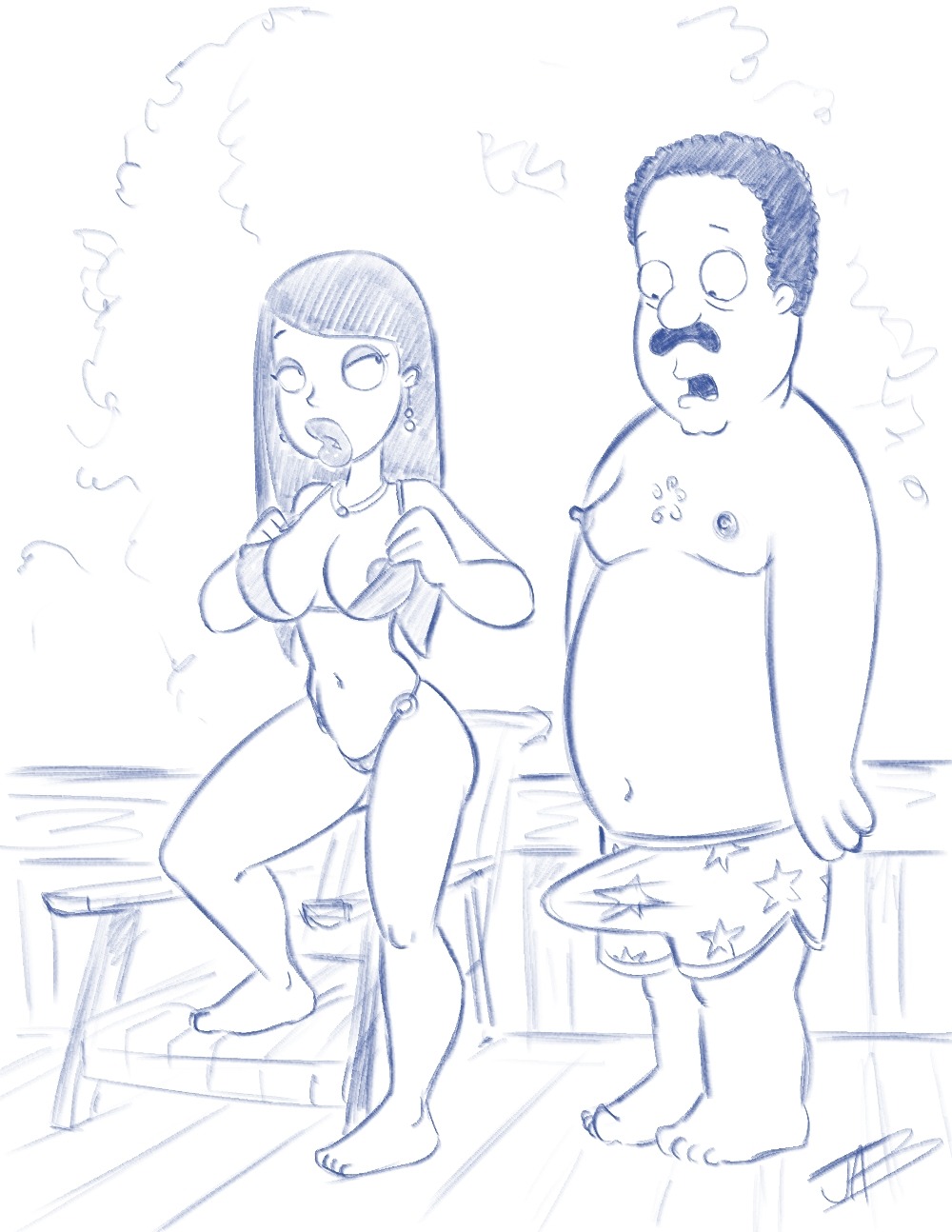 1boy 1girls 20th_century_fox 20th_century_studios 2d age_difference big_breasts bikini breasts cleveland_brown dark-skinned_female dark-skinned_male dark_skin erect_penis erection erection_under_clothes family_guy father_and_daughter female fox_corporation fuzzy_door_productions happy_jack_productions human innie_pussy jab large_breasts male monochrome older_male outdoors outside penis persons_unknown_productions pussy roberta_tubbs rule34 stepdaughter stepfather_and_stepdaughter surprised swimsuit teenage_female teenager the_cleveland_show younger_female