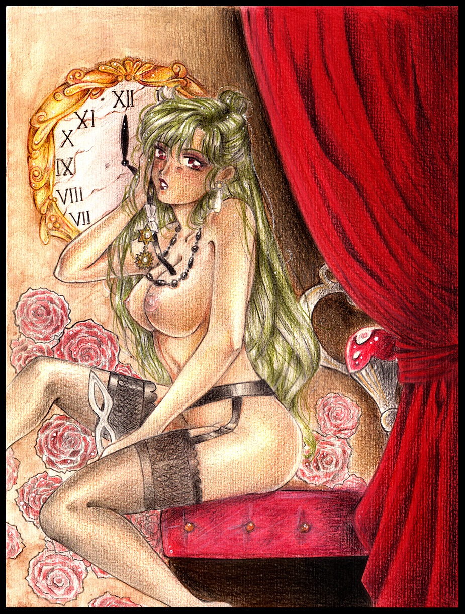 1girls bishoujo_senshi_sailor_moon breasts female green_hair medium_breasts rule34 setsuna_meiou sirkowski stockings tagme