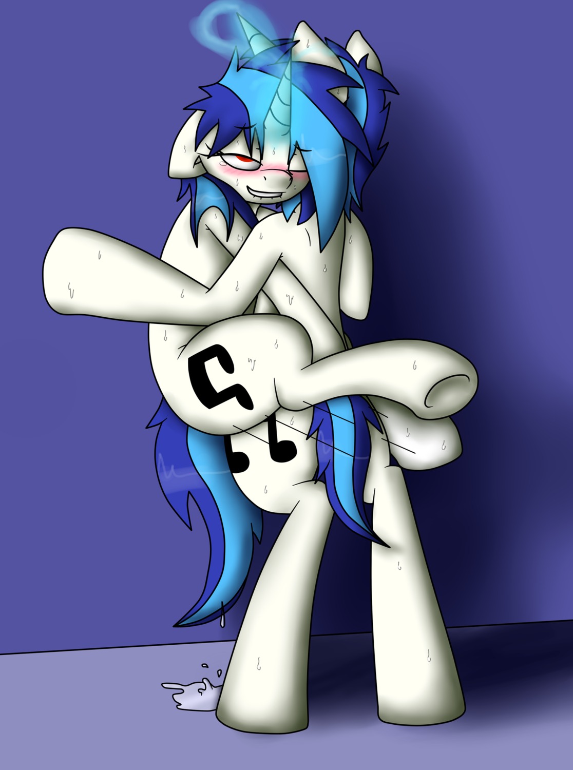 2012 bite biting_lip biting_own_lip blue_hair blush bodily_fluids crossgender cutie_mark duo e621 efrejok equid equine female feral friendship_is_magic hair hasbro hi_res horn lips magic male male/female mammal multicolored_hair my_little_pony mythological_creature mythological_equine mythology red_eyes self_bite selfcest sex simple_background square_crossover sweat tail two_tone_hair unicorn vaginal vinyl_scratch_(mlp)