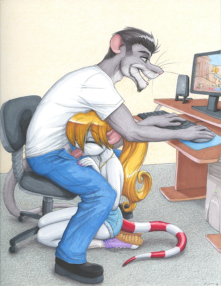 anthro anthro_on_anthro beard black_beard black_clothing black_facial_hair black_footwear black_hair black_shoes blonde_hair blue_body blue_bottomwear blue_clothing blue_fur blue_hotpants blue_pants blue_shorts blue_tail bottomwear clothed clothing computer computer_keyboard computer_monitor computer_mouse distracted distracted_sex dominant dominant_male duo e621 electronics erection eyes_closed facial_hair fellatio female female_penetrated footwear fur gaming genitals grey_body grey_fur grey_hair grey_tail hair hotpants jewelry kneeling male male/female male_penetrating male_penetrating_female mammal markings multitasking murid murine necklace open_mouth open_smile oral oral_penetration pants penetration penile penis penis_poking_out penis_through_fly playing_video_game purple_clothing purple_footwear purple_shoes questionable_consent raganzi rat ratcandy ratcandy_(character) red_tail rodent seiza sex shirt shoes shorts side_view sitting smile snout striped_markings striped_tail stripes submissive submissive_female t-shirt tail tail_markings team_fortress_2 topless topwear two_tone_tail valve valve_corporation whiskers white_clothing white_shirt white_t-shirt white_topwear