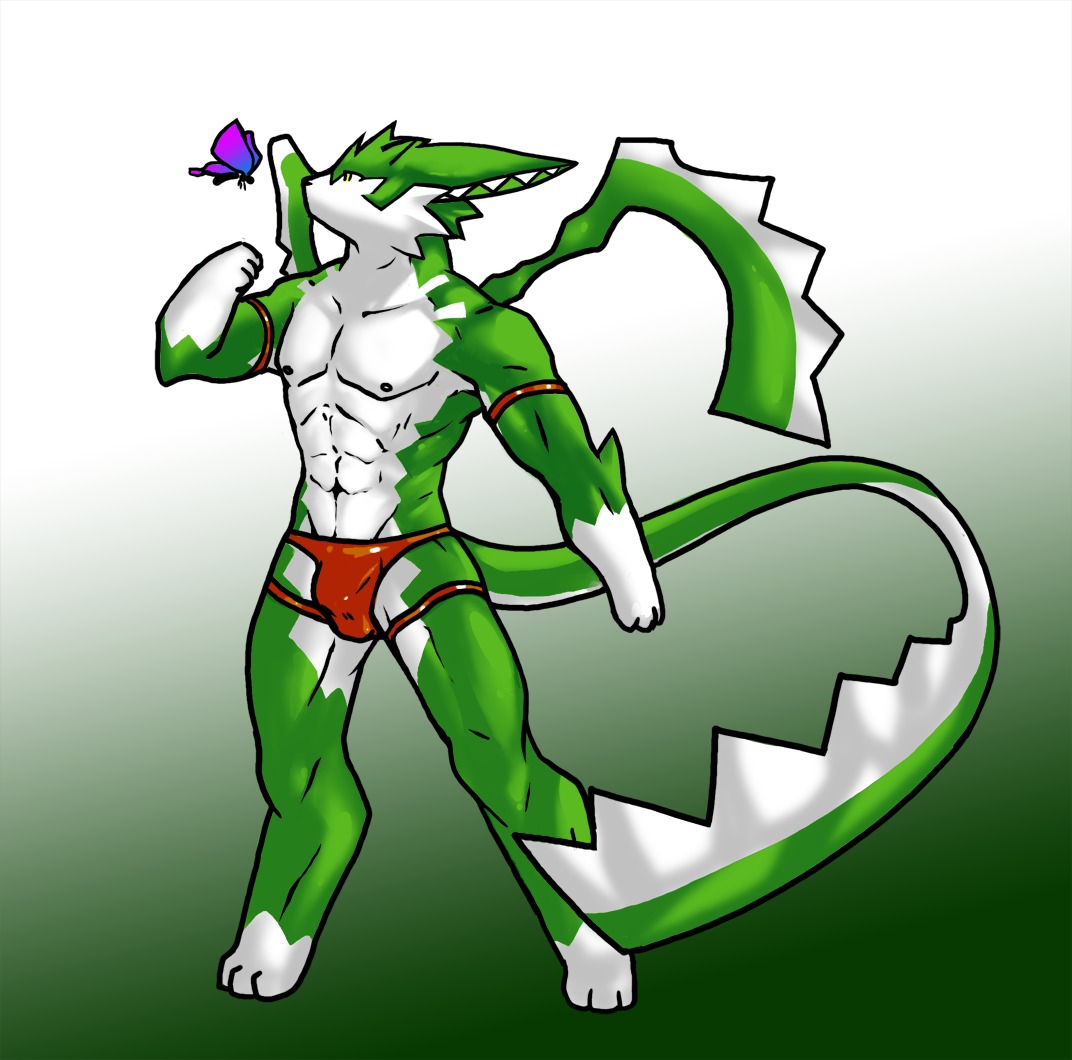 anthro biped bulge clothed clothing demon detailed_bulge e621 genital_outline green_body horn male muscular muscular_anthro muscular_male penis_outline reptile scalie sheer_(artist) skimpy solo standing tail thong underwear wings yellow_eyes