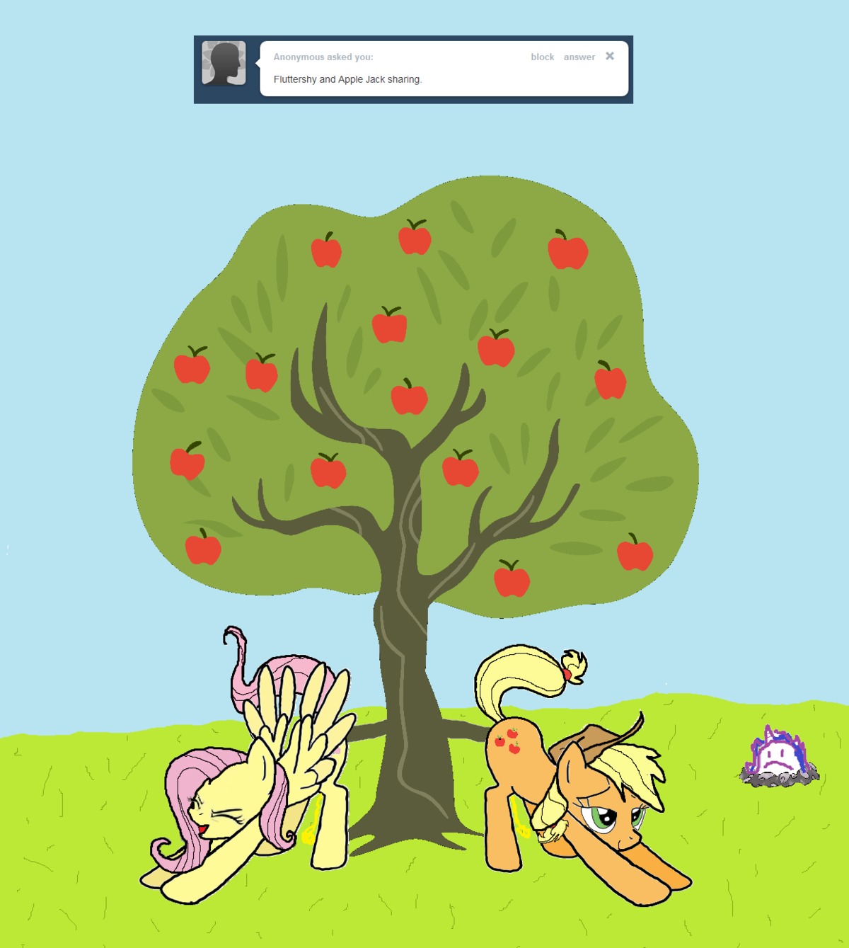applejack_(mlp) bloomberg earth_pony equine female female_only feral fluttershy_(mlp) friendship_is_magic fur horse multiple_females my_little_pony mythological_creature mythological_equine mythology orange_fur pegasus pink_hair pony rule34 smooth_skin twilight_panda yellow_fur