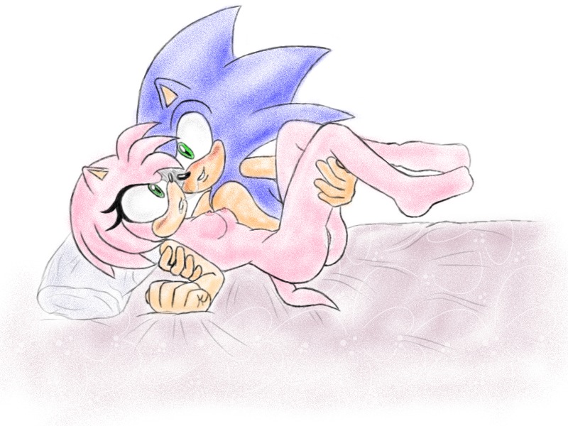 amy_rose anthro blush color female fur furry furry_only green_eyes hedgehog male nude on_back rule34 short_hair simple_background sonic_(series) sonic_the_hedgehog straight tete_chin uncensored white_background
