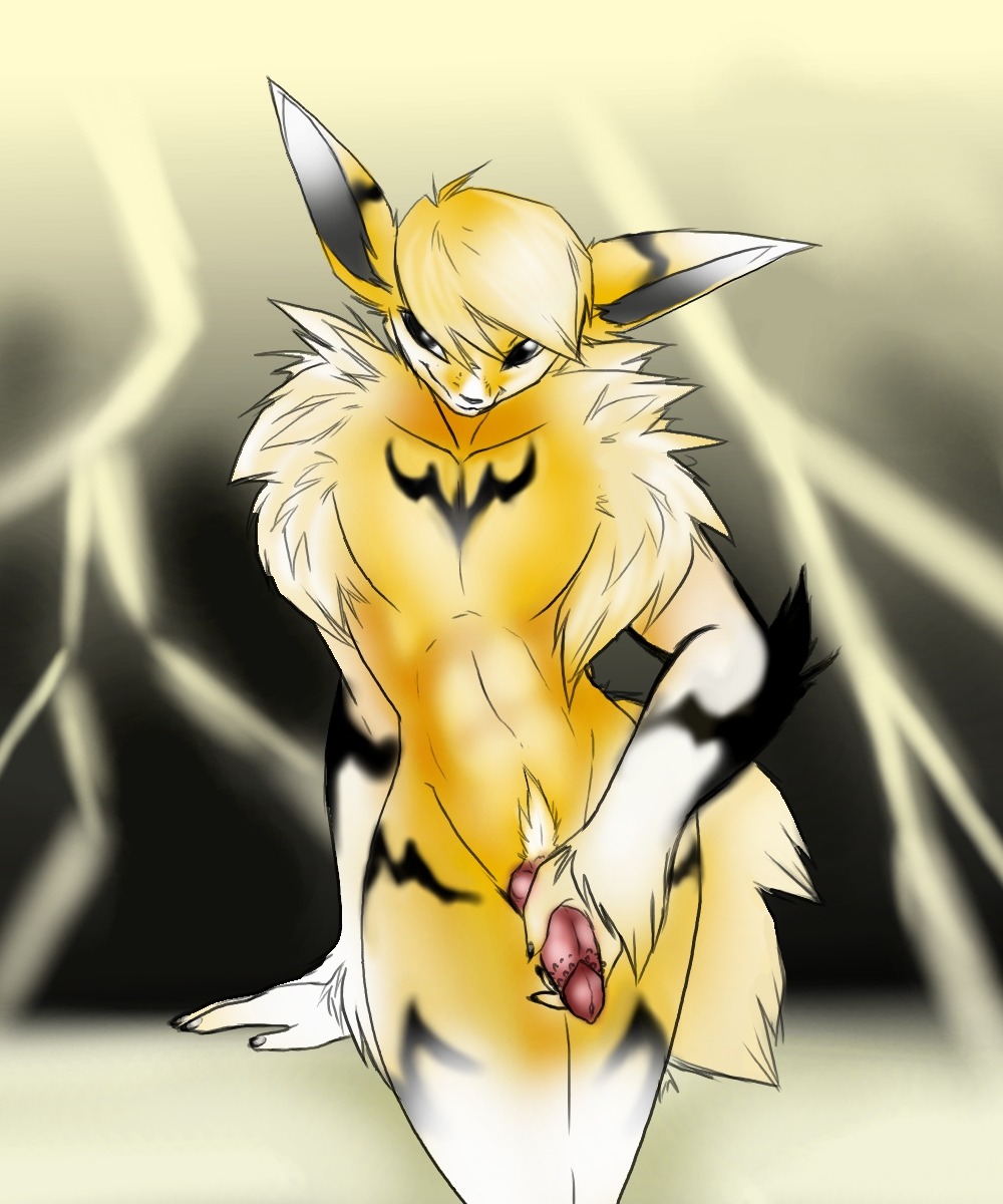 anthro color eeveelution electricity fortuna front_view fur furry jolteon male male_only nintendo nude penis pokemon pokemon_(species) rule34 solo standing tagme