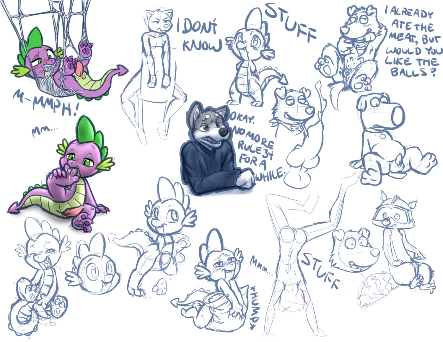 anthro brian_griffin canine cobalthusky cub domestic_dog dragon family_guy friendship_is_magic male male_only my_little_pony raccoon rule34 scalie smooth_skin spike_(mlp) tagme young
