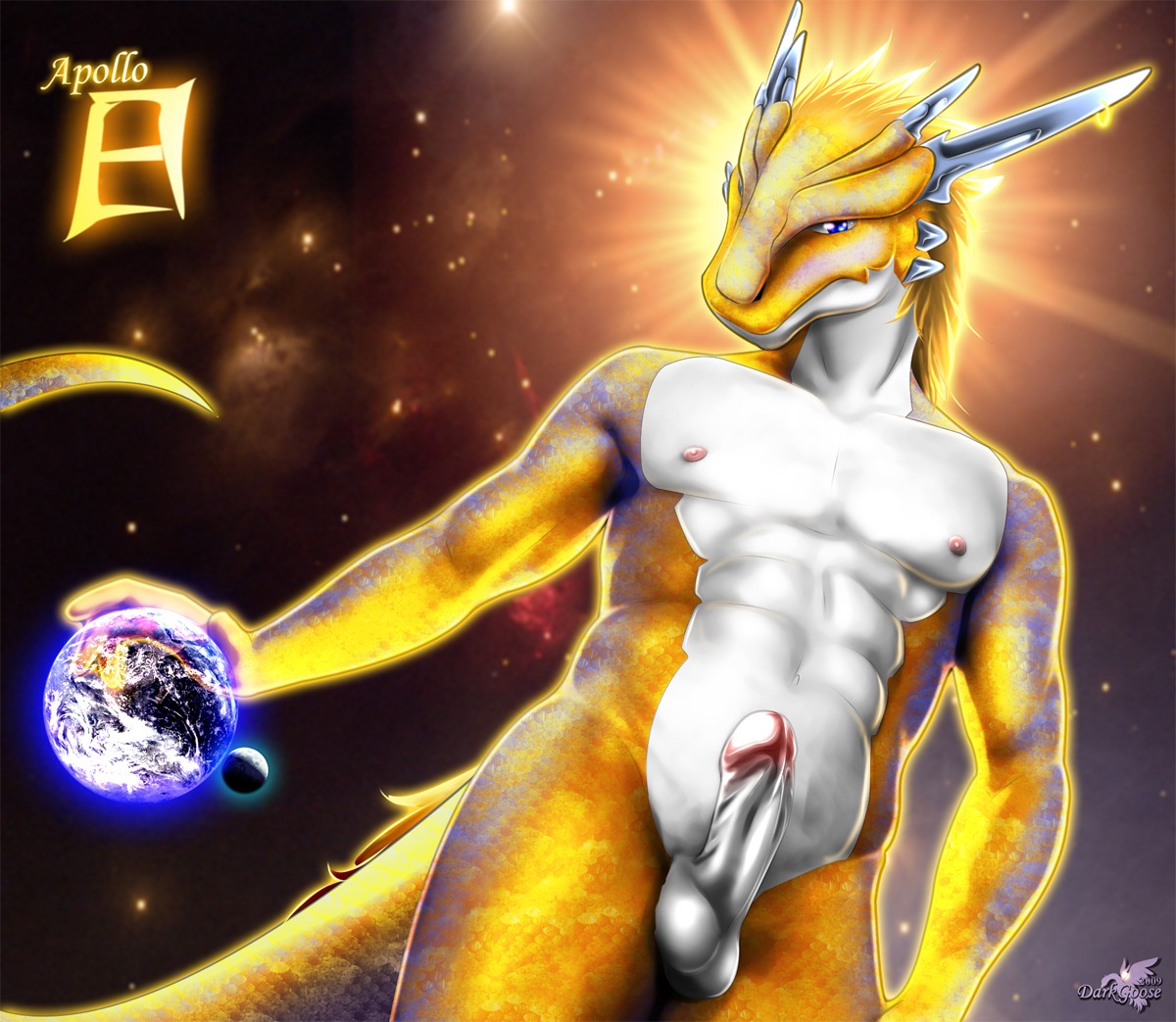 anthro balls blue_eyes darkgoose digital_media_(artwork) dragon e621 earth erection genitals hand_on_planet humanoid_genitalia humanoid_penis looking_at_viewer macro male moon mythological_creature mythological_scalie mythology non-mammal_balls nude penis planet planet_dwarfing scalie solo space star sun tail terra_macro