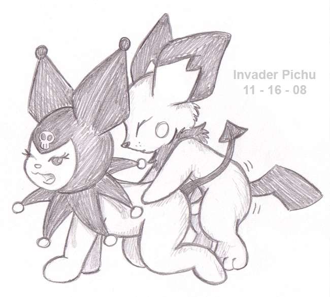 2008 ambiguous_gender crossover insaneproxy_(artist) kuromi male male/ambiguous monochrome nintendo onegai_my_melody pichu pokemon rule34 sanrio straight_hair tagme