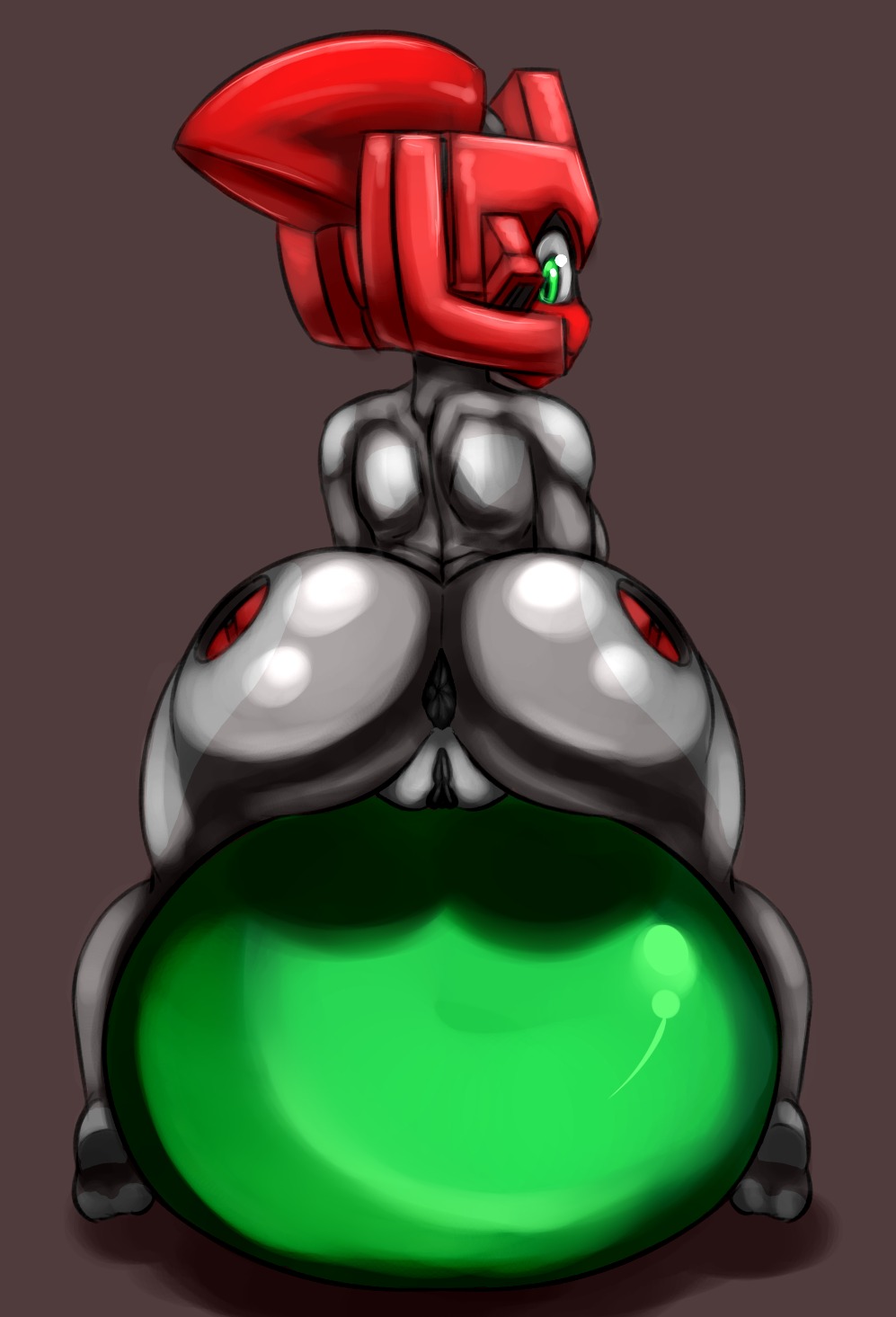 anus armor ball big_butt butt cybernetics cyborg e621 exercise_ball feet female genitals green_eyes headgear helmet hi_res humanoid looking_at_viewer looking_back machine not_furry nude presenting presenting_hindquarters proxy_(pizzacat) rear_view robot sitting sitting_on_ball solo stirrup_(marking) thecon vulva