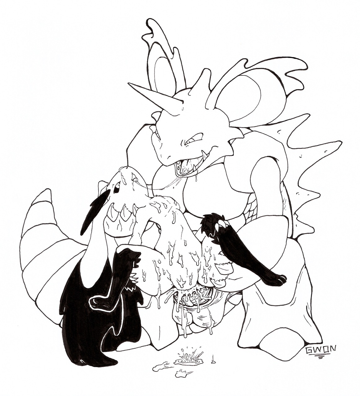 1boy 1girls animal_penis anthro balls ballsack body_fur erection female furry gwon interspecies line_art lopunny male monochrome nidoking nintendo penis penis_in_vagina pokemon pokemon_(species) pussy rule34 scrotum sex sheath size_difference straight testicles toony vaginal_penetration