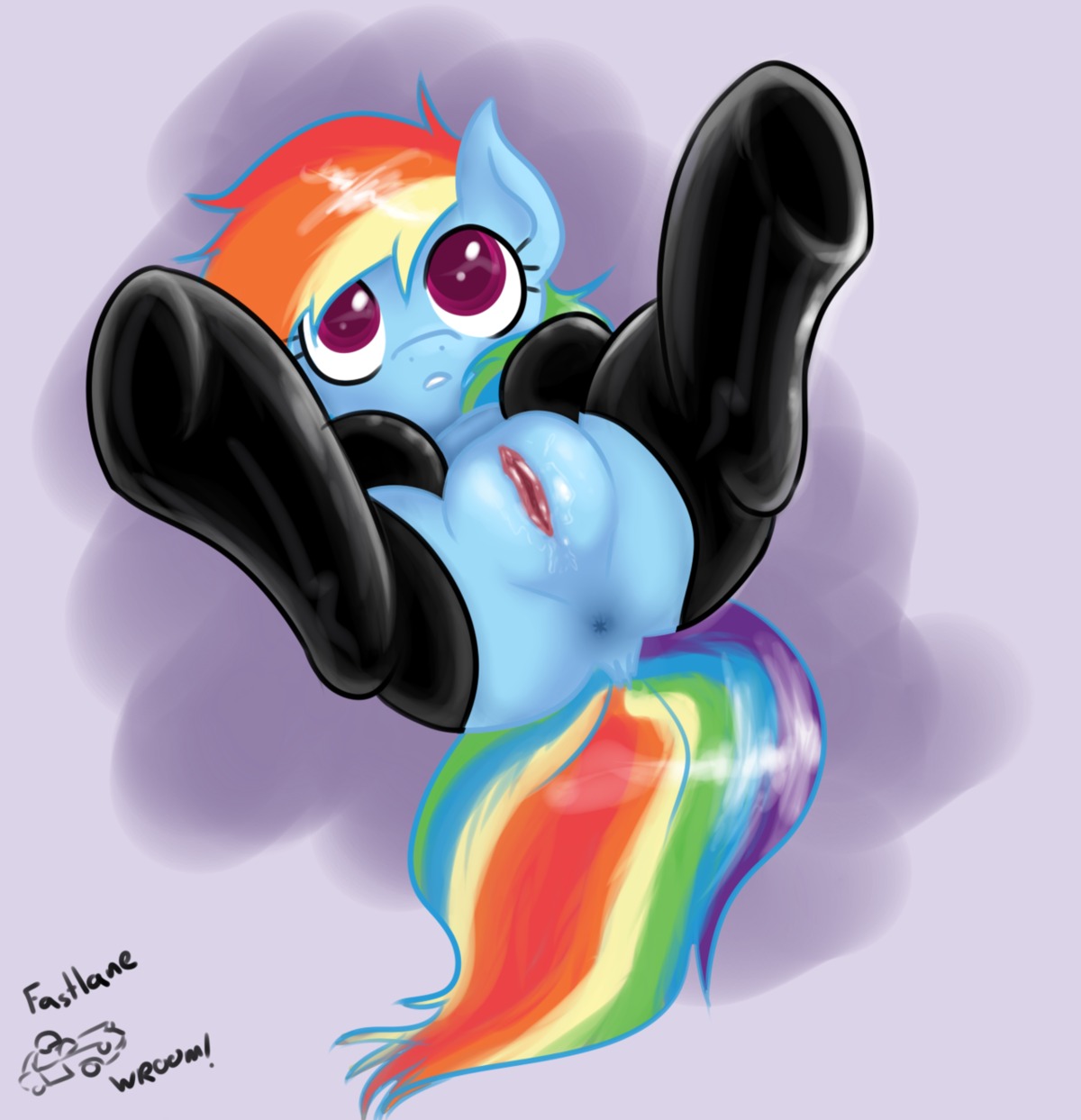 2012 anus blue_body blue_fur bodily_fluids butt e621 equid equine female feral friendship_is_magic fur genital_fluids genitals hair hasbro hi_res horse leather long_hair looking_at_viewer mammal miketheuser multicolored_hair multicolored_tail my_little_pony pony purple_eyes quadruped rainbow_dash_(mlp) rainbow_hair rainbow_tail solo spread_legs spreading tail vaginal_fluids vulva