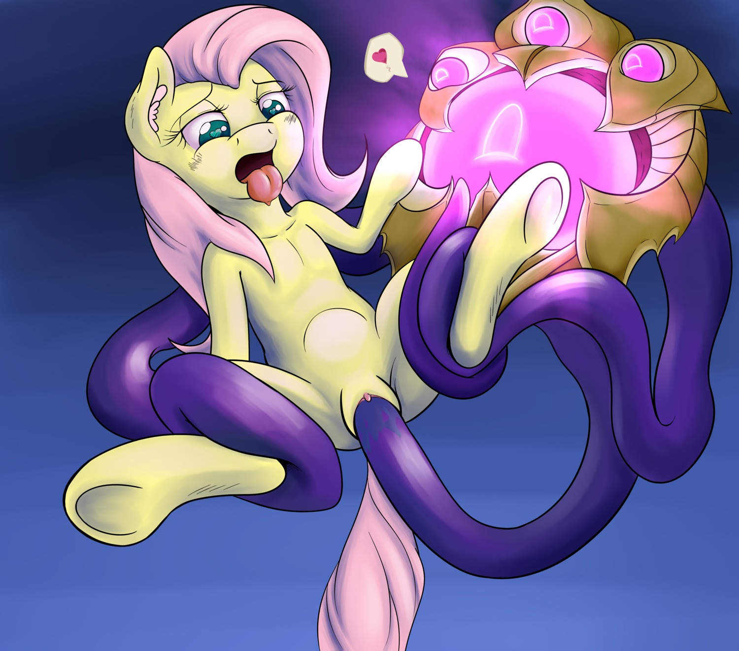 2014 abdominal_bulge absurd_res blush crossover duo e621 equid equine female flat_chested fluttershy_(mlp) friendship_is_magic fur genitals hair hasbro heart_symbol hi_res hooves horse inner_ear_fluff league_of_legends mammal my_little_pony open_mouth penetration pink_hair pony riot_games sex spread_legs spreading swordkirby tencent tentacles tongue tongue_out tuft vaginal vaginal_penetration vel'koz_(lol) void_monster vulva yellow_body yellow_fur
