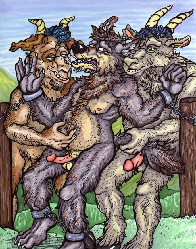 anthro balls bondage canine caprine chains fur furry furry_only gay goat male no_humans penis rule34 van_weasel wolf