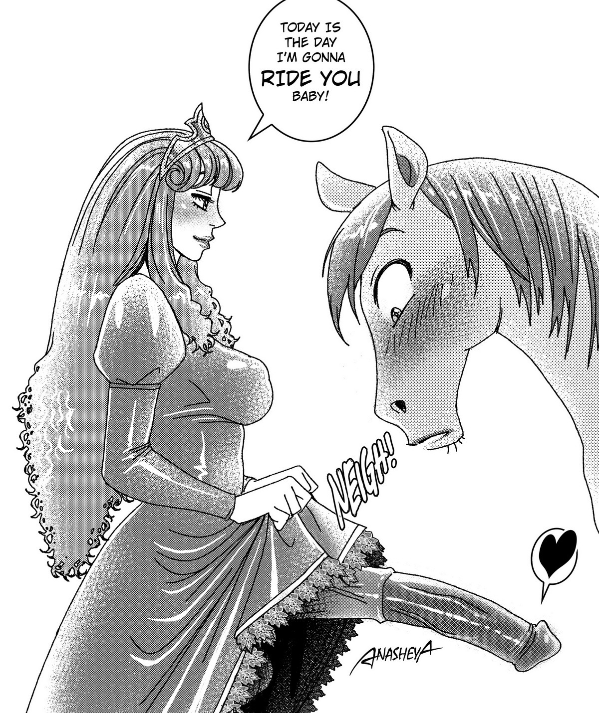 ambiguous_gender anasheya animal_genitalia animal_penis balls big_penis black_penis blush bottomwear breasts clothed clothing clothing_lift crown dialogue dress dress_lift duo e621 english_text equid equine equine_genitalia equine_penis erection feral flared_penis genitals gynomorph hair headgear heart_symbol hi_res horse huge_penis human hyper hyper_genitalia hyper_penis imminent_rape imminent_sex intersex interspecies long_hair long_penis looking_at_genitalia looking_at_penis mammal monochrome nipples penis penis_under_dress princess princess_pippa quadruped royalty sheath side_view simple_background skirt skirt_lift surprised text tiara vein veiny_penis white_background wide_eyed