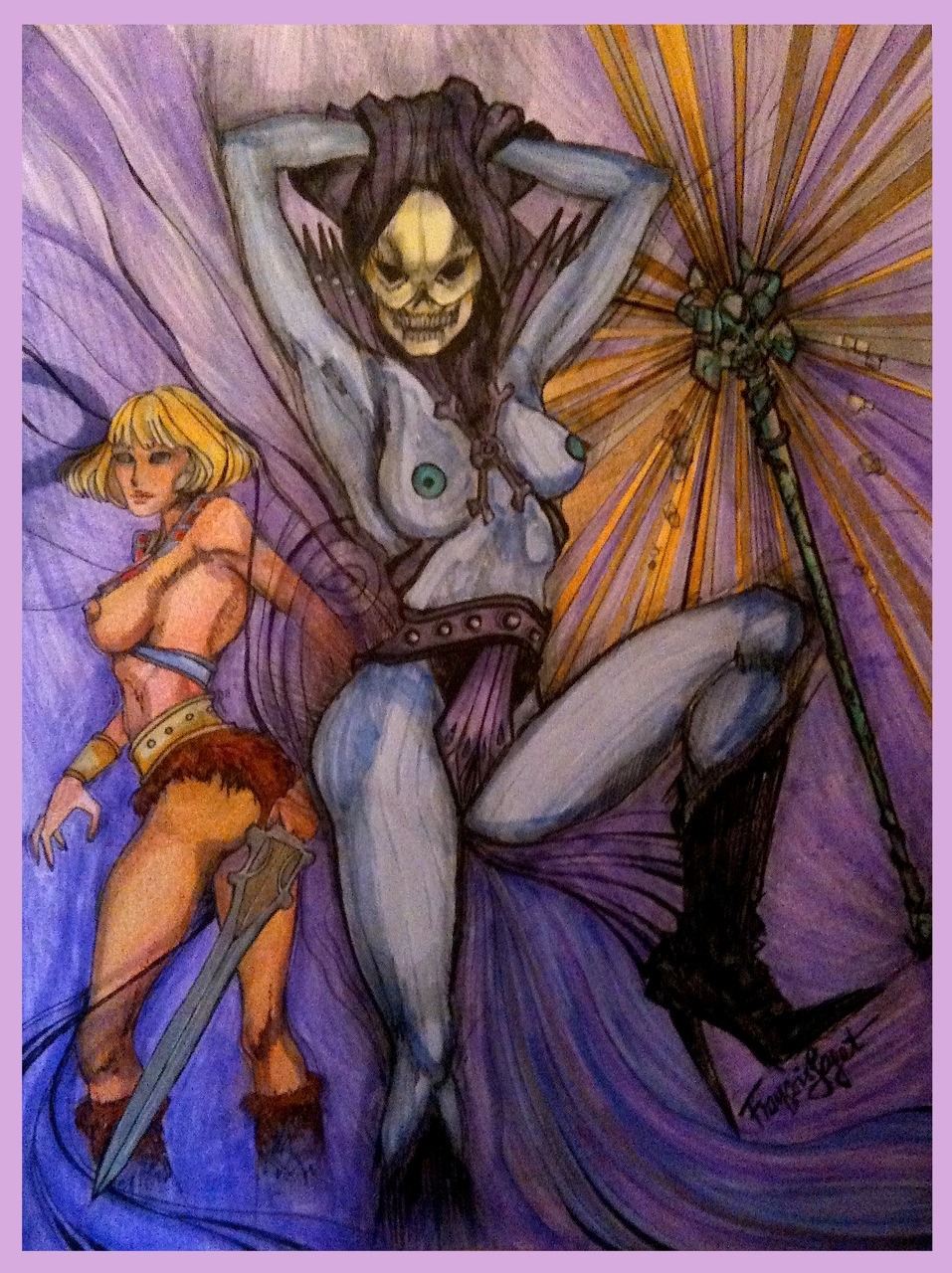 2girls female genderswap genderswap_(mtf) he_man masters_of_the_universe nipples rule34 rule_63 skeletor tagme
