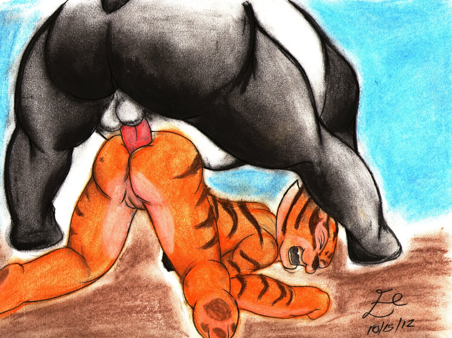 absurd_res all_fours anal anal_penetration anthro ass_up backsack balls bear bent_over big_butt butt dreamworks duo e621 english_text erection eyes_closed felid female female_penetrated from_behind_position fur genitals giant_panda hi_res interspecies jazzycard kung_fu_panda male male/female male_penetrating male_penetrating_female mammal master_po_ping master_tigress nude open_mouth overweight pantherine penetration penis sex spread_legs spreading text tiger