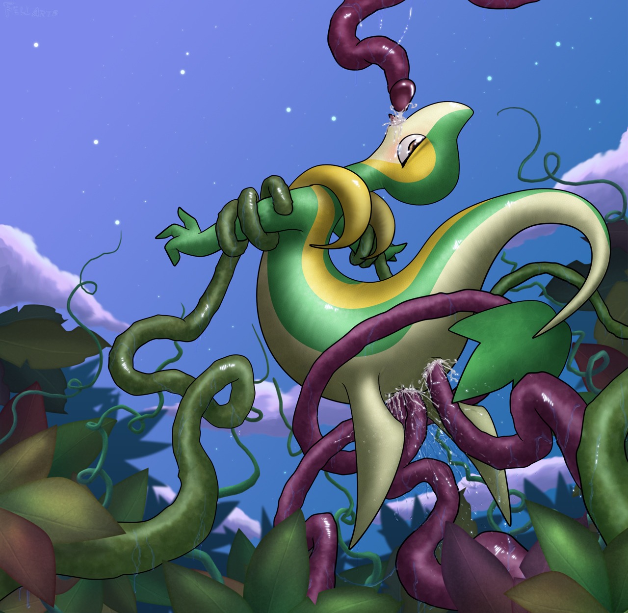 1girls after_oral anal ass brown_eyes color cum cum_in_ass cum_in_mouth cum_in_pussy cum_inside double_penetration double_vaginal fellarts female feral green_tentacles insertion male nude open_mouth outdoors outside penetration penis penis_tentacles pokemon pokemon_(species) pokemon_bw purple_tentacles pussy restrained rule34 sex side_view snivy spread_legs suspension tentacle vaginal_penetration