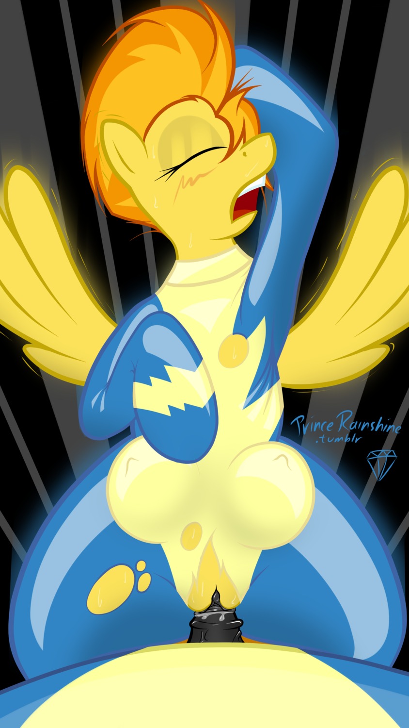 9:16 absurd_res bodily_fluids clitoris clothing cowgirl_position duo e621 english_text equid equine erection eyes_closed feathered_wings feathers female feral friendship_is_magic from_front_position genitals hair hasbro hi_res male male/female mammal multicolored_hair my_little_pony mythological_creature mythological_equine mythology on_bottom on_top open_mouth pegasus penis sex spitfire_(mlp) straddling sweat taharon teats text torn_clothing two_tone_hair vulva wings wonderbolts_(mlp) yellow_body yellow_feathers
