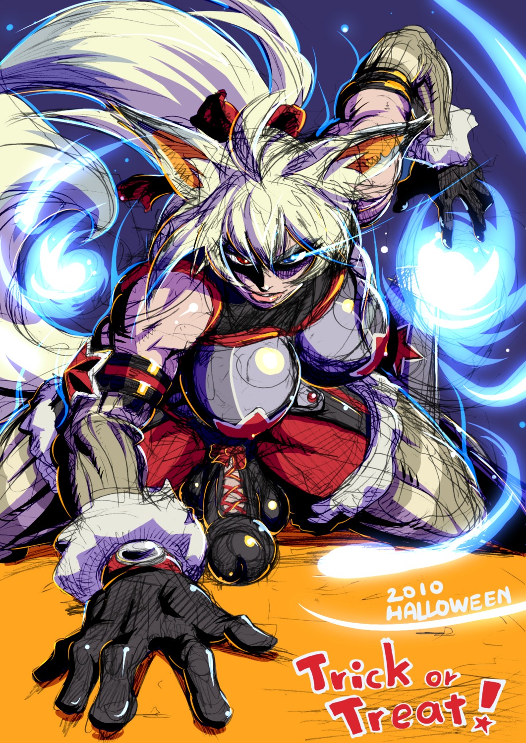 1futa anthro balls breasts cock_armor cock_sleeve cock_sleeve_(clothes) color elbow_gloves fire fox_ears furry futa_only futanari gloves halloween heterochromia highres huge_cock intersex large_breasts lips magic mikoyan muscles original penis rough rule34 sketch smirk solo solo_futa tail thighhighs