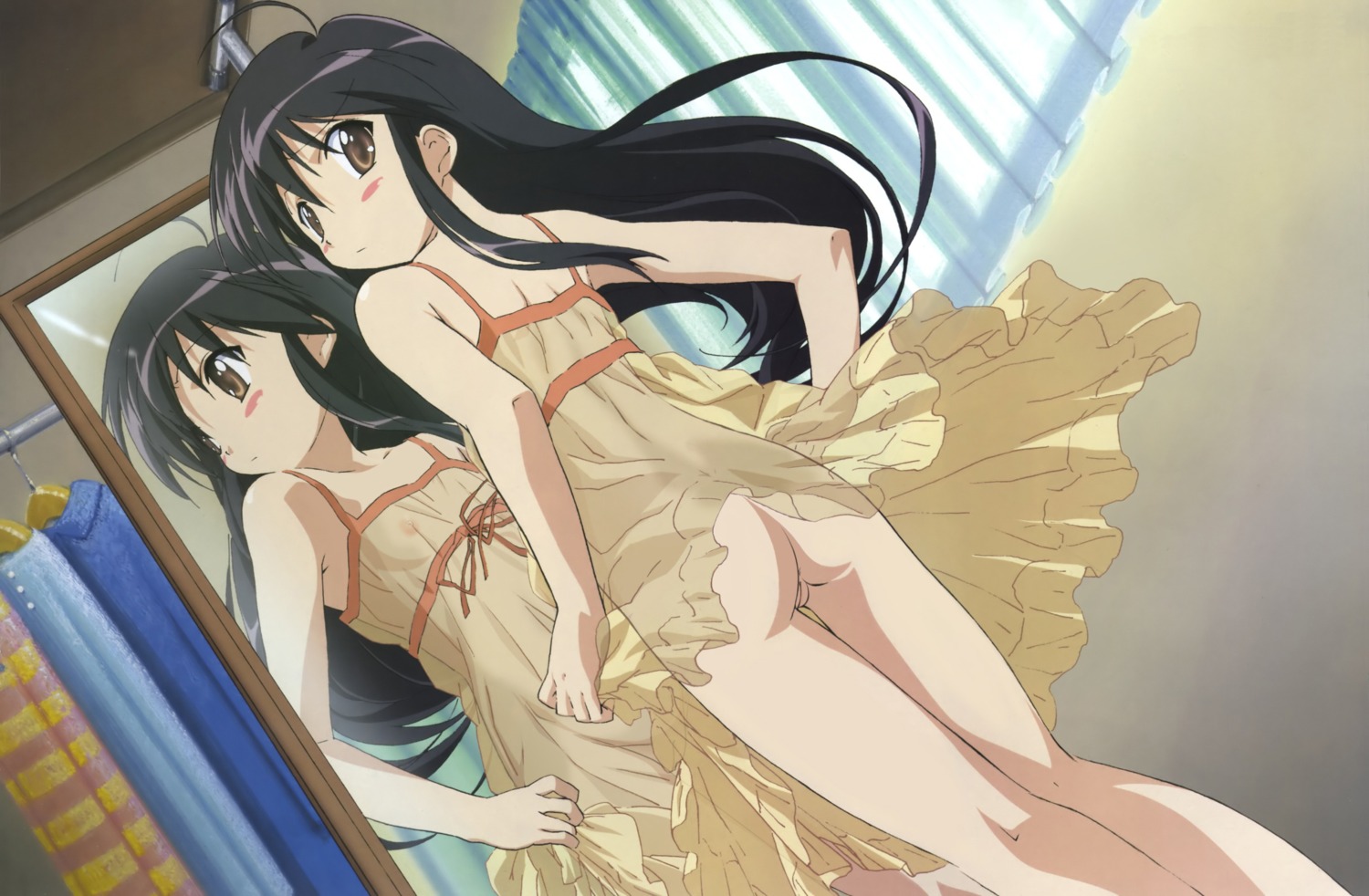 1girls black_hair dress female hasegawa_shin'ya megami_magazine no_panties nude_filter pussy rule34 shakugan_no_shana shana solo third-party_edit upskirt