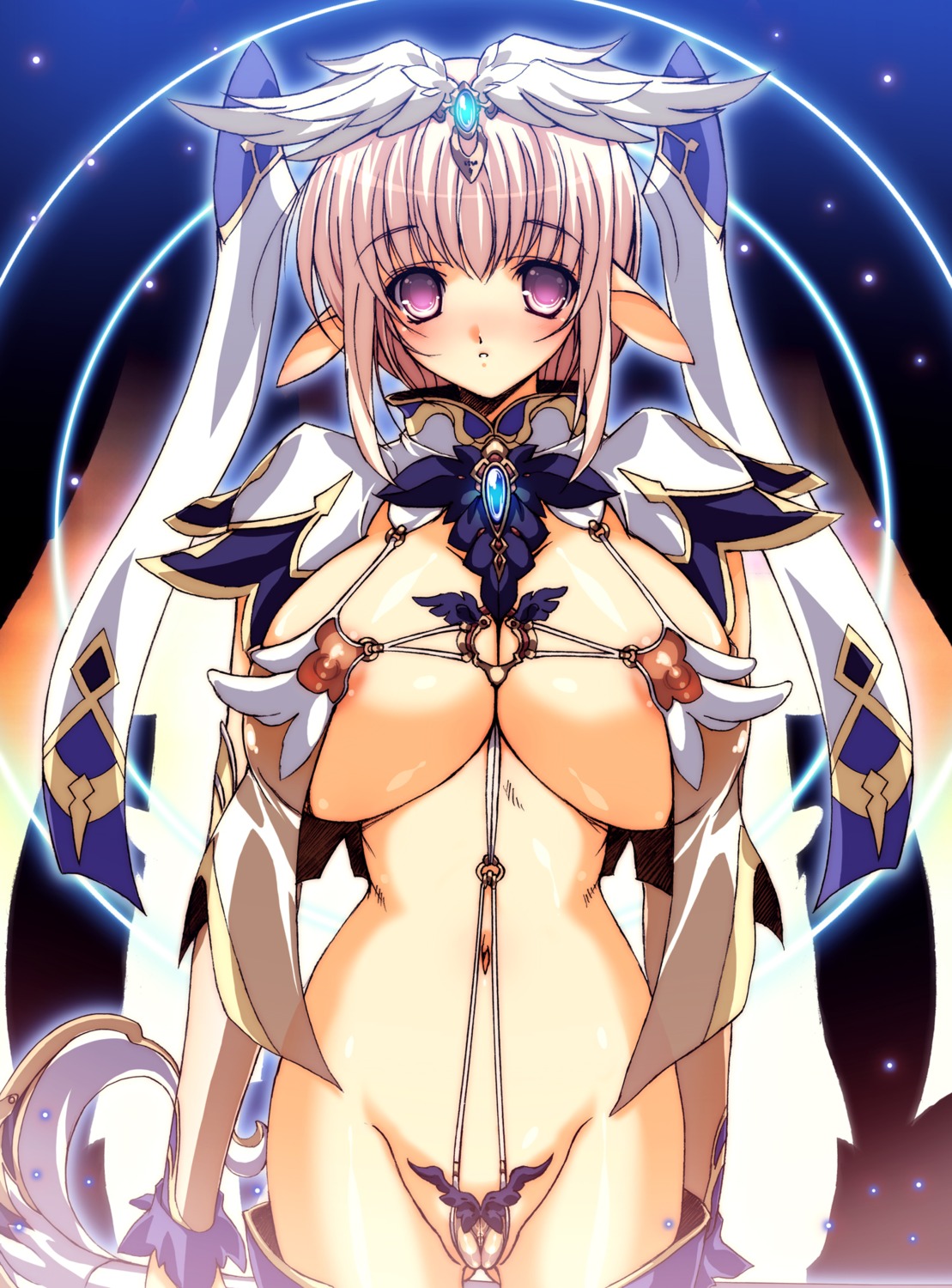 blonde_hair breasts cameltoe cute destiny_(ishida) female hair head_wings headwings highres huge_breasts ishida_hiroyuki kami_hoshi_ki_nin navel nipples original pointy_ears pussy red_eyes rule34 short_hair standing