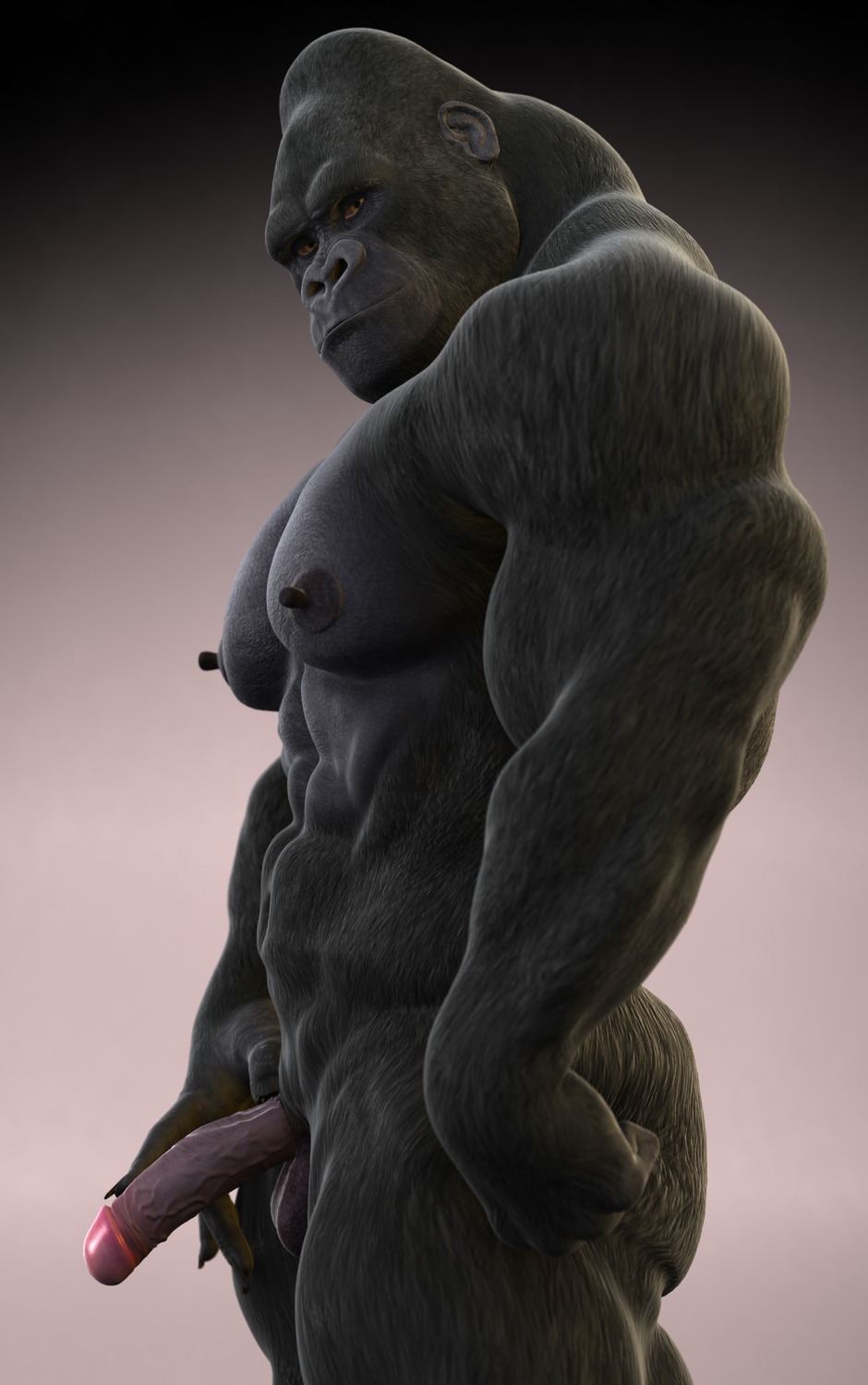 3d_(artwork) abs absurd_res anthro ape balls barnaby_(kupopo) biceps digital_media_(artwork) e621 erect_nipples erection genitals gorilla haplorhine hi_res holding_penis humanoid_genitalia humanoid_penis kupopo male mammal muscular muscular_anthro muscular_male nipples nude pecs penis primate solo vein