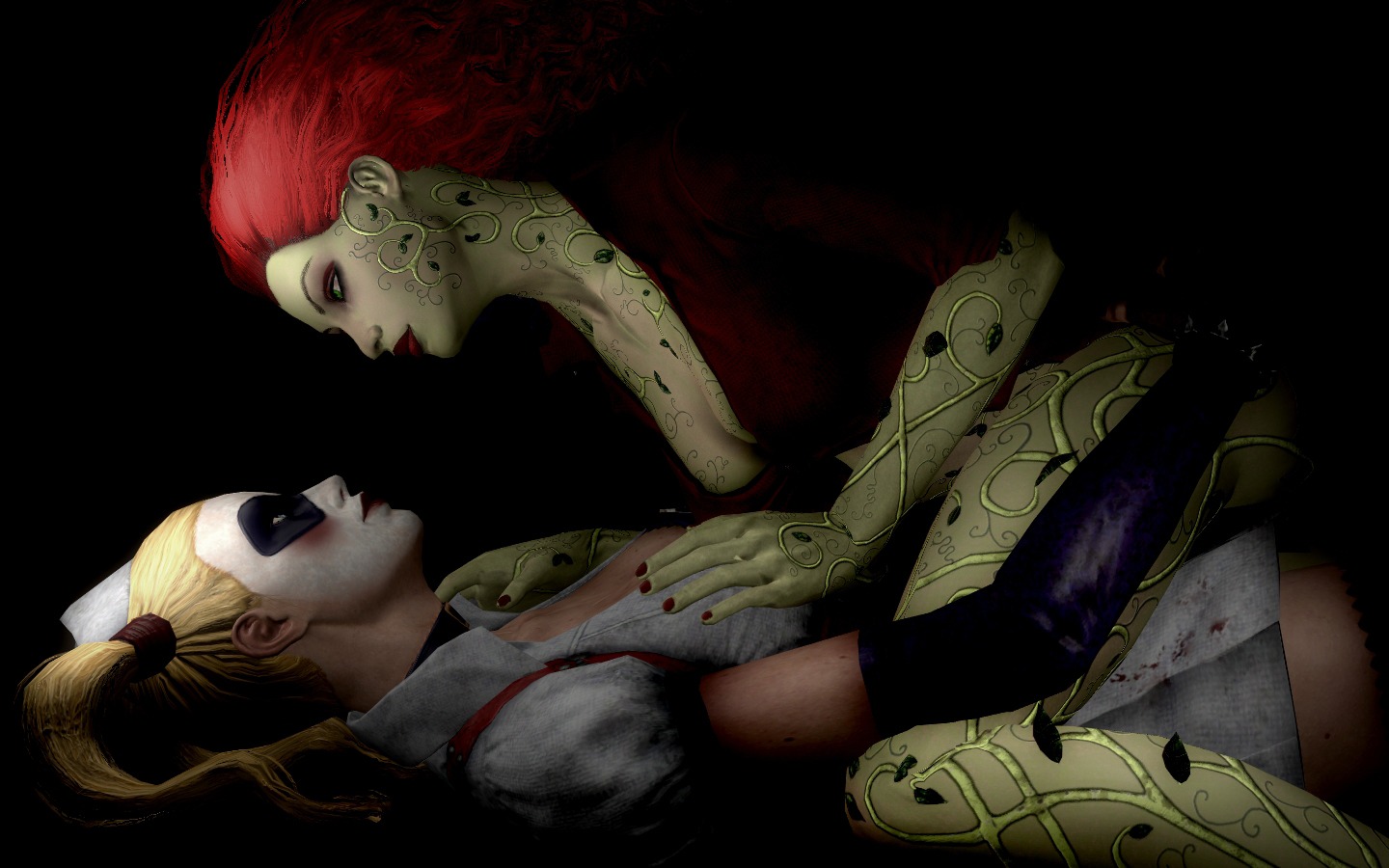 2girls 3d anthro anthro_female ass ass_grab batman:_arkham_asylum batman_(series) blonde_hair breasts dc dc_comics female female_only garry's_mod green-skinned_female green_skin harley_quinn harley_quinn_(arkham) harley_quinn_(arkham_asylum) human human_female multiple_females multiple_girls pamela_isley pigtails poison_ivy poison_ivy_(arkham) poison_ivy_(arkham_asylum) rastifan red_hair rocksteady_studios rule34 yuri