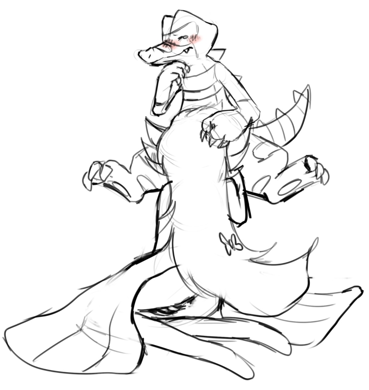 2012 anthro blush claws crocodilian digital_drawing_(artwork) digital_media_(artwork) duo e621 fellatio female gardevoir generation_3_pokemon generation_5_pokemon haychel hi_res humanoid humanoid_on_anthro krokorok male male/female mammal monochrome nintendo oral penile pokemon pokemon_(species) reptile scalie sex simple_background sitting sketch tail teeth white_background