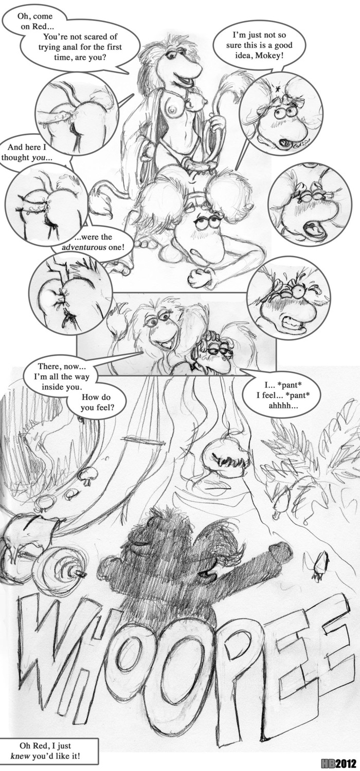 2012 accessory anal anal_penetration anus areola black_and_white bodily_fluids breasts butt clothed clothing comic dated dialogue dildo duo e621 english_text female female/female fingers fraggle fraggle_rock genital_fluids genitals graphite_(artwork) greyscale hair hentai_boy_(artist) hi_res humanoid mammal mokey_fraggle monochrome muppet muppets nipples nude open_mouth penetration presenting presenting_hindquarters red_fraggle sex sex_toy sex_toy_insertion signature simple_background smile strapon tail teeth text topwear traditional_media_(artwork) vulva white_background