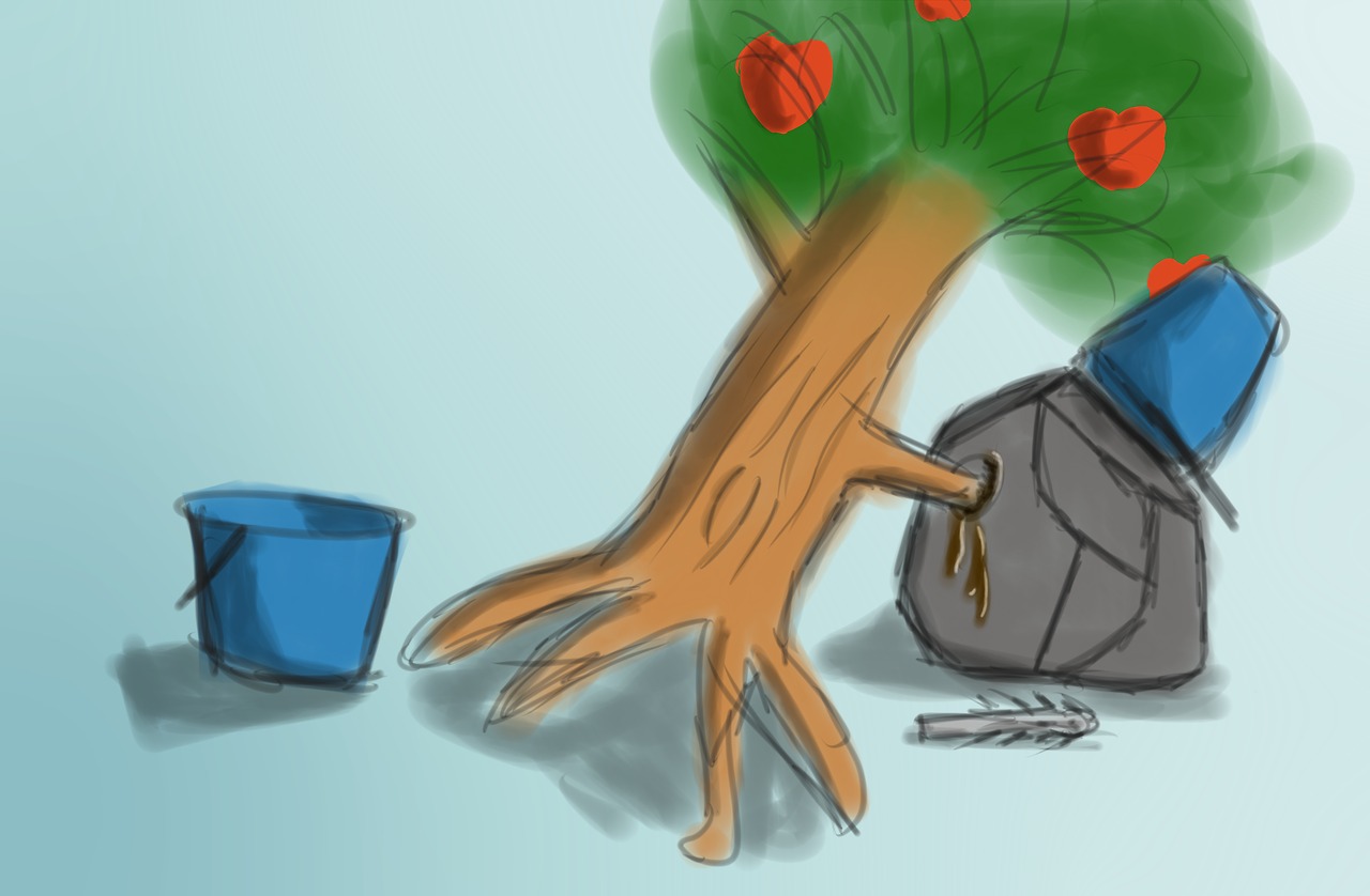 animate_inanimate apple bloomberg_(mlp) blue_background bucket container digital_media_(artwork) duo e621 elemental_creature flora_fauna food friendship_is_magic fruit hasbro humor male male/male my_little_pony not_furry orgasm plant rock sap sex shadow simple_background tom_(mlp) tree vertex what wood
