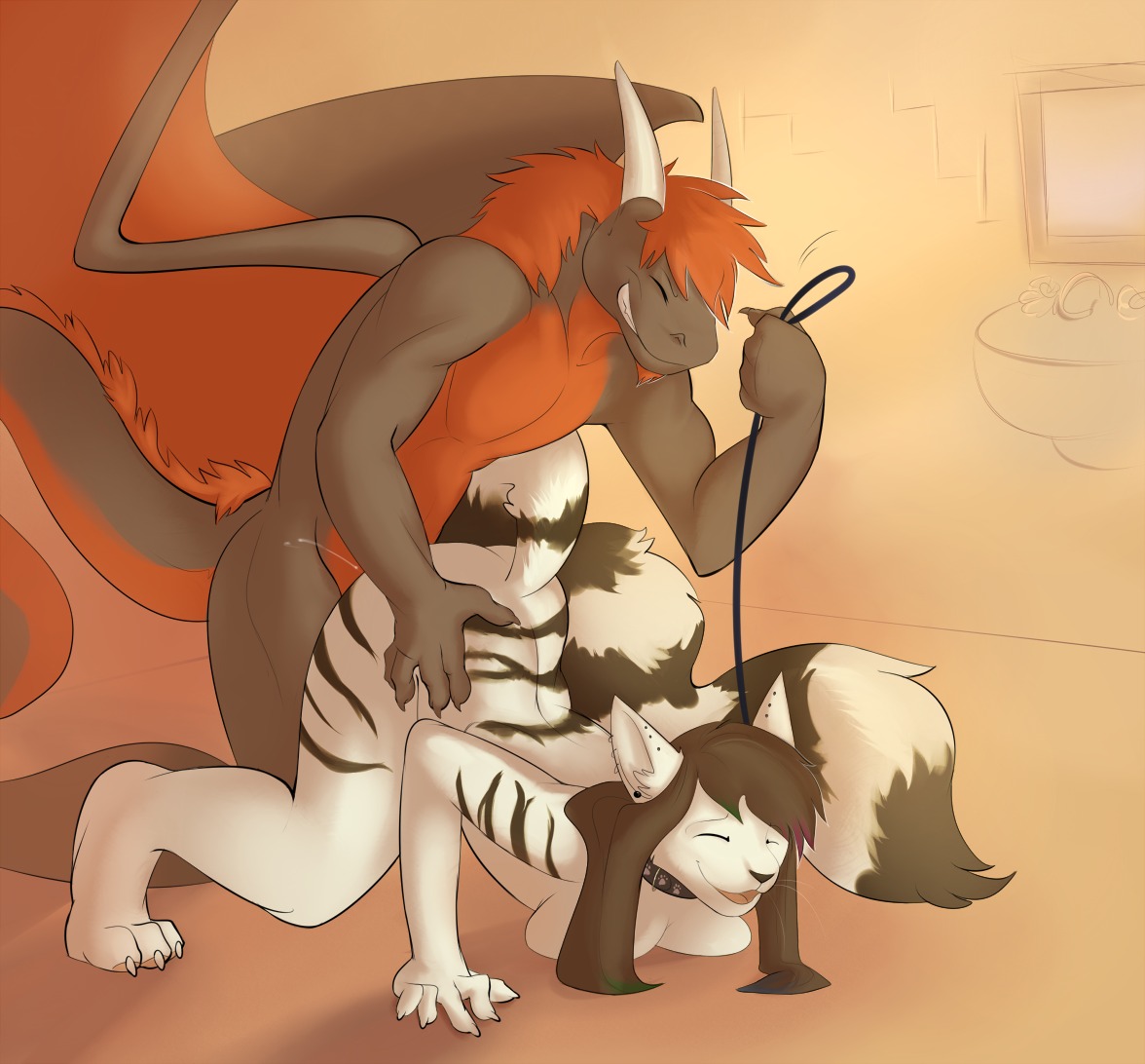 2012 all_fours anthro arched_back ass_up bdsm bodily_fluids breast_squish breasts brown_hair claws collar cum cum_inside doggystyle dominant dominant_male dragon duo e621 ear_piercing eyes_closed facial_hair felid female female_penetrated footprint from_behind_position genital_fluids grin hair harlem highlights_(coloring) horn interspecies leash male male/female male_penetrating male_penetrating_female mammal membrane_(anatomy) membranous_wings mirror mythological_creature mythological_scalie mythology nude pawprint penetration petplay piercing red_hair roleplay scalie sex sink smile squish submissive submissive_female tail wings