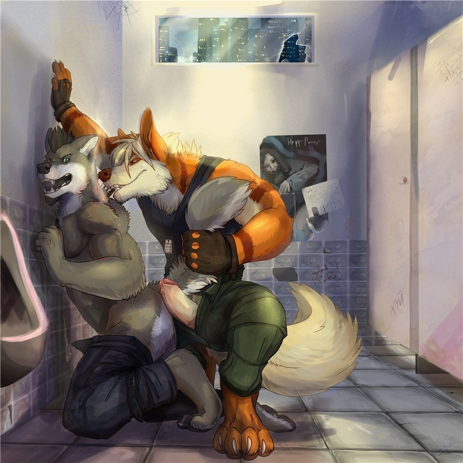 1:1 2012 4_toes 5_fingers against_surface against_wall anthro arcanine athletic barefoot bathroom black_hair black_nose black_tongue blue_eyes bodily_fluids bottomwear bottomwear_down brown_body brown_fur brown_nose brown_stripes butt canid canine canis cigarette claws clothed clothing crouching dog_tags dragonasis duo e621 erection facial_hair fangs feet fingerless_gloves fingers forced fur generation_1_pokemon genital_fluids genitals gloves goatee grey_body grey_fur hair handwear humanoid_genitalia humanoid_penis imminent_rape imminent_sex jewelry kneeling kravn_(character) leonardo_(dragonasis) male male/male mammal multicolored_body multicolored_fur necklace nintendo object_in_mouth open_bottomwear open_clothing open_mouth open_pants orange_body orange_fur pants pants_down partially_clothed paws penis penis_poking_out penis_through_fly pokemon pokemon_(species) poster precum public public_restroom russian_text shirt smoke smoking stripes tail tail_grab tank_top teeth text toe_claws toes toilet tongue topless topwear translated urinal white_body white_fur white_hair wolf