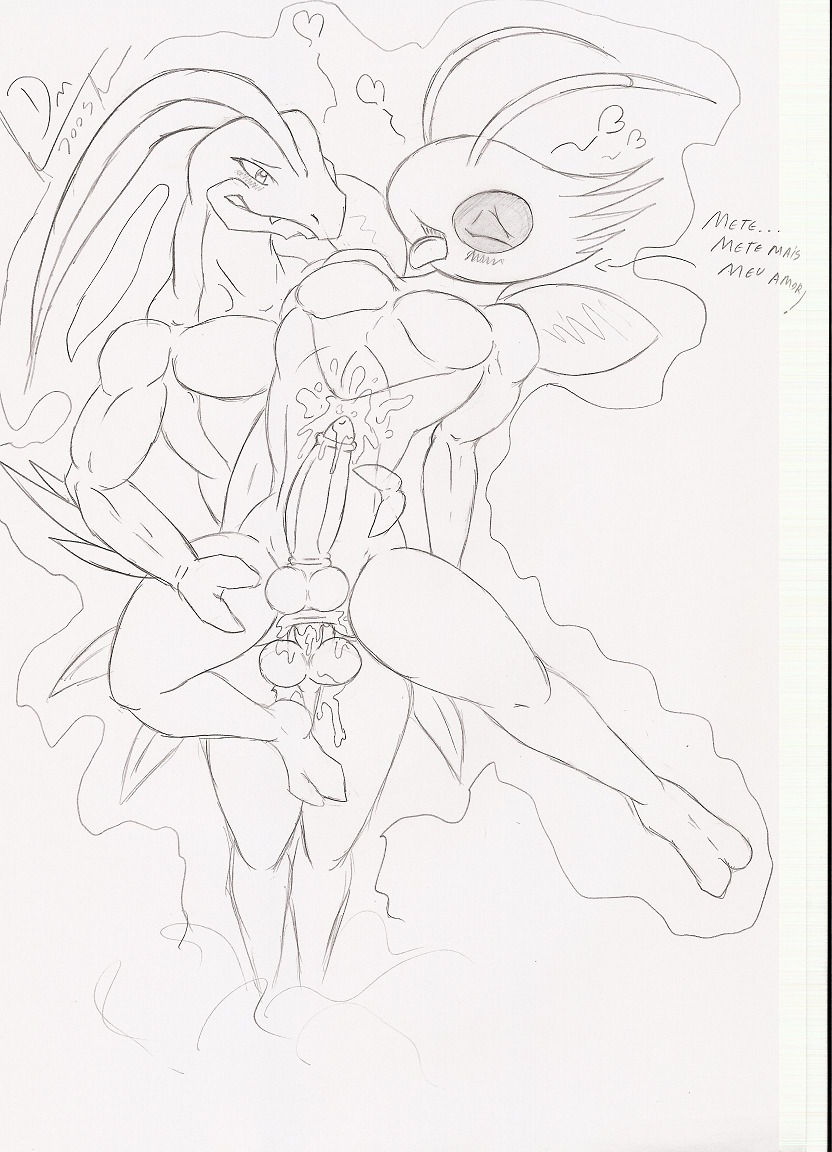 buggery celebi dark-moltres gay grovyle interspecies male male_only monochrome multiple_males nintendo pokemon pokemon_(species) rule34 yaoi