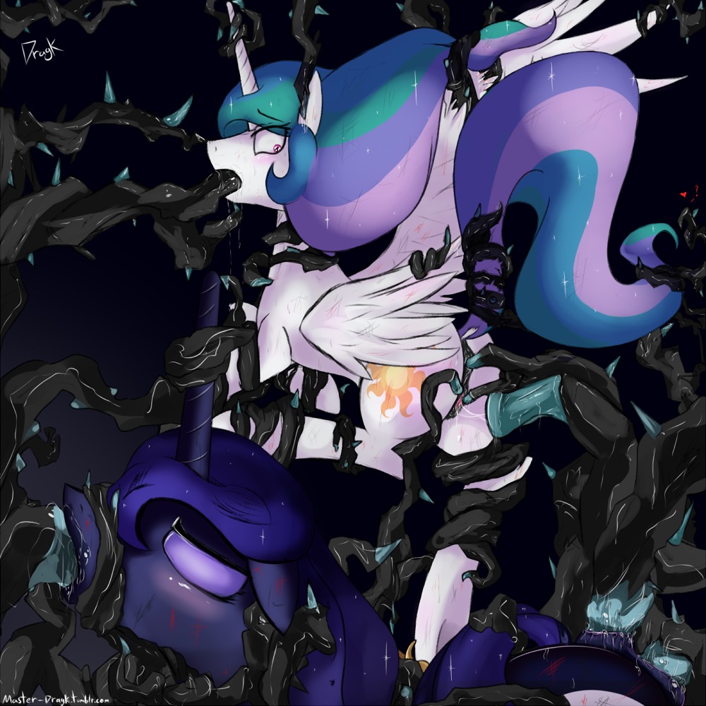 1:1 2013 anal anal_penetration anus blood blush bodily_fluids bound cutie_mark double_penetration dragk duo e621 equid equine eyes_closed feathered_wings feathers female feral forced friendship_is_magic genitals hair hasbro heart_symbol horn long_hair mammal multicolored_hair my_little_pony mythological_creature mythological_equine mythology oral oral_penetration penetration princess_celestia_(mlp) princess_luna_(mlp) purple_eyes raised_tail restrained sex sibling_(lore) signature simple_background sister_(lore) sisters_(lore) spikes tail tentacle_in_mouth tentacle_penetration tentacle_sex tentacles tentacles_everywhere text thorn triple_penetration vaginal vaginal_penetration vulva winged_unicorn wings