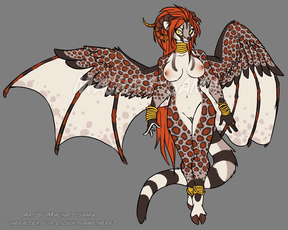5:4 alpha_channel anthro breasts demon e621 feathered_wings feathers female genitals grin horn hybrid looking_at_viewer machati-sama membrane_(anatomy) membranous_wings nipples nude smile solo vulva wings