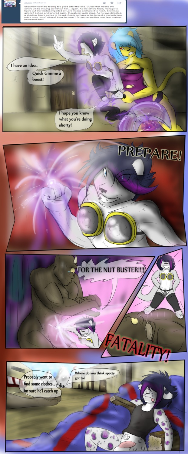 absurd_res andromorph anthro ballbusting balls clothed clothing cock_and_ball_torture comic dialogue digital_media_(artwork) e621 english_text felid fight fur_trim_(clothing) genital_torture genitals group hi_res humanoid intersex leopard lion makarimorph male mammal mustelid occult_symbol ogre otter pantherine penis pentacle pentagram sketch snow_leopard symbol tail text