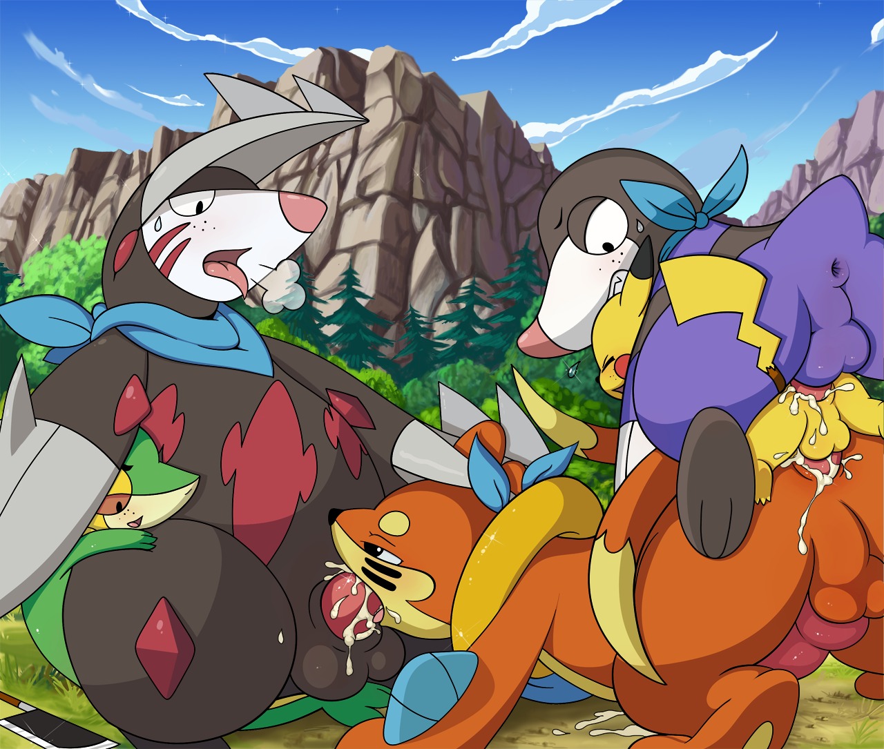 anal anthro anus balls blowjob buizel drilbur excadrill fellatio furry gay male mole_(animal) nintendo no_humans oral oral_sex penis pikachu pokemon pokemon_mystery_dungeon rule34 sex snivy tail yaoi