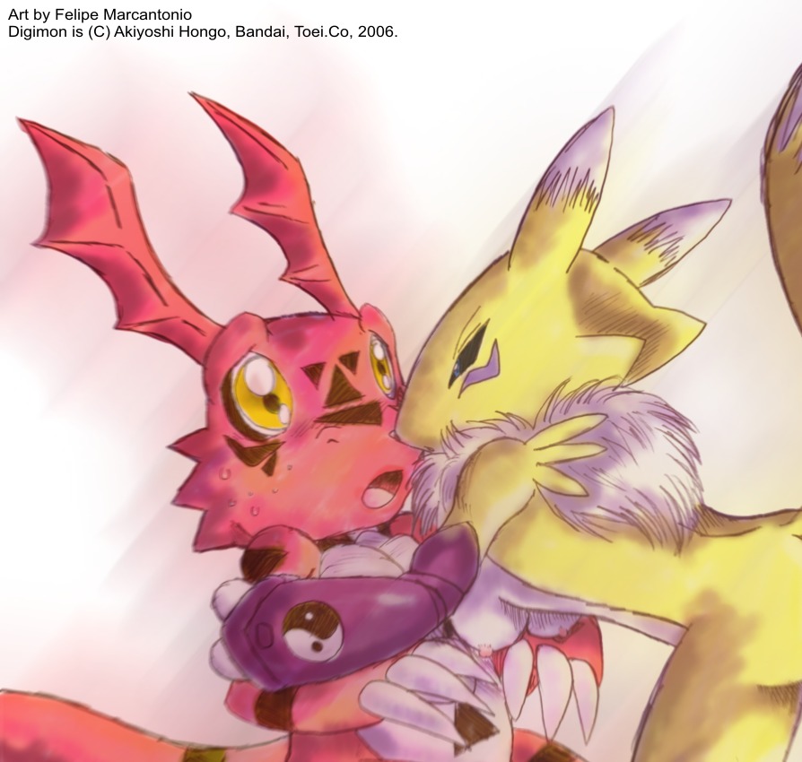 2006 anthro breasts canine color digimon digimon_(species) female fox fur furry furry_only guilmon interspecies male monster_boy nude renamon reptile rule34 scalie side_view straight tagme tail