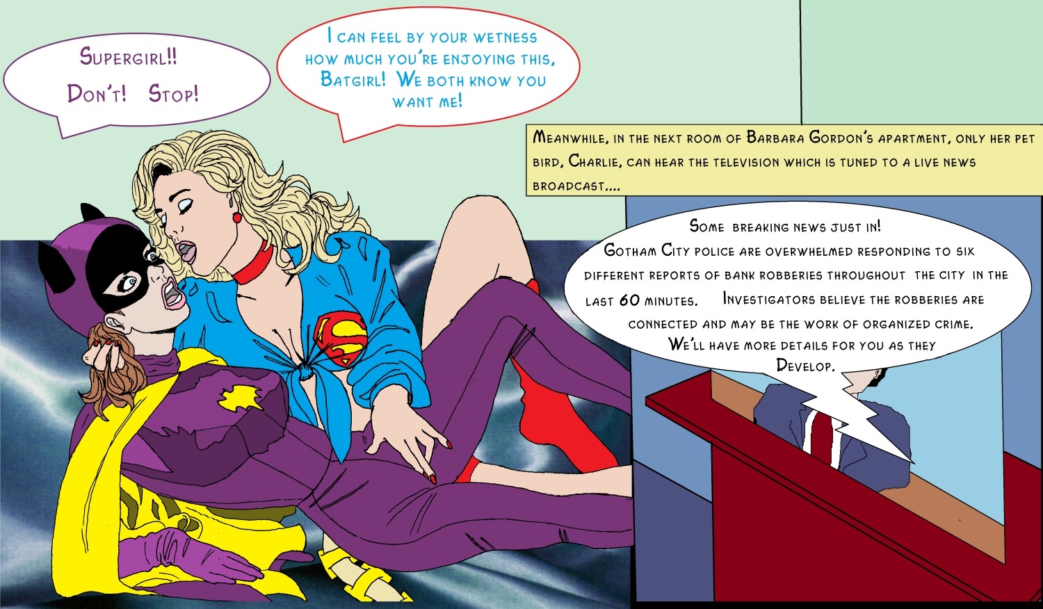 2girls barbara_gordon batgirl batgirl_66 batman_66 dc dc_comics female female_only human multiple_females multiple_girls official_alternate_costume rule34 supergirl superman_(series) yuri